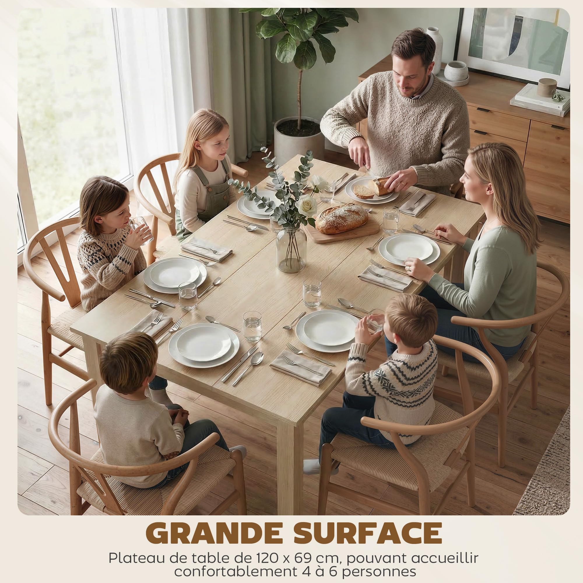 HOMCOM Table de Salle à Manger Design Moderne Bicolore avec Grand Plateau 4-6 Personnes en Bois dim. 119L x 70l x 75H cm - en Bois, chêne