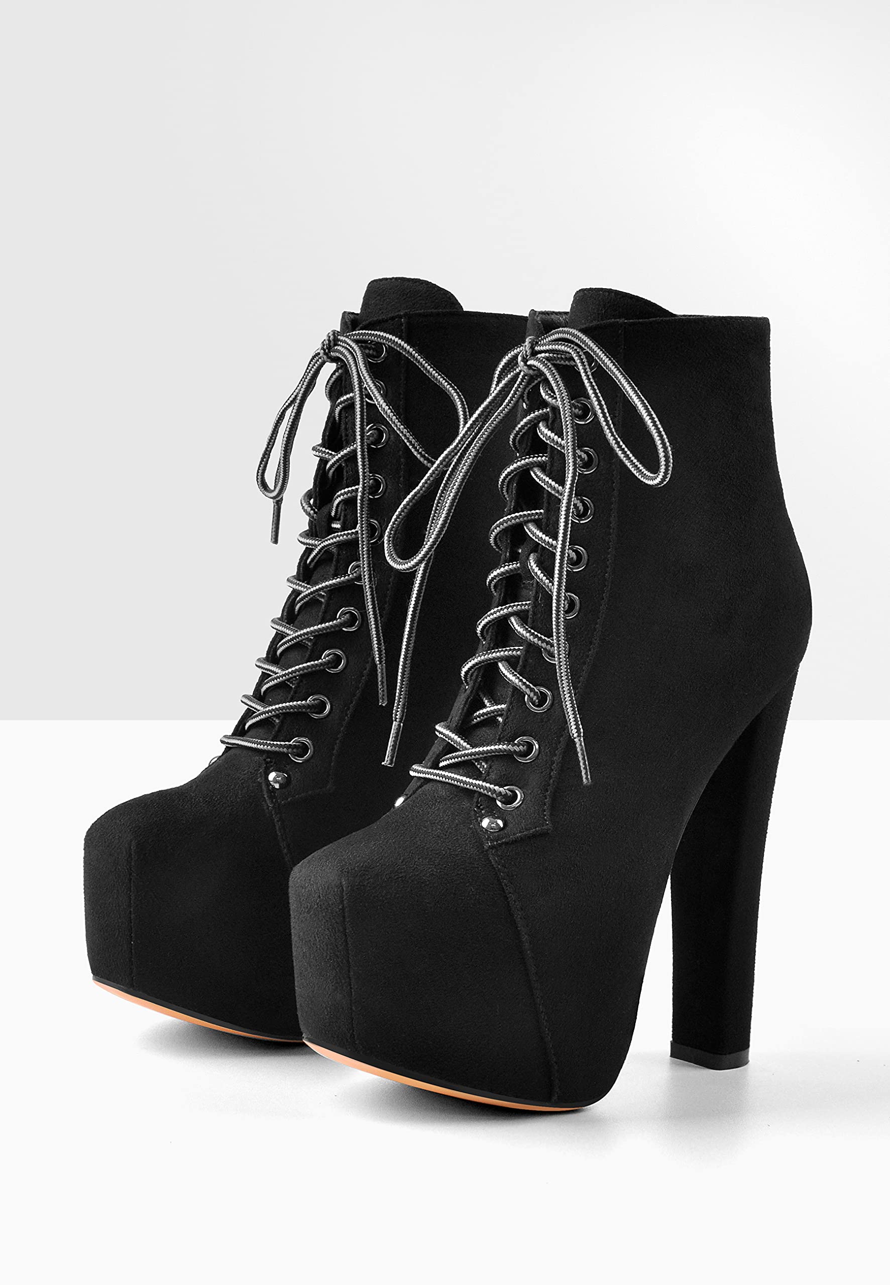 Only maker Damen Stiefeletten Blockabsatz Schnürer Plateau Boots Combat Schnürstiefeletten