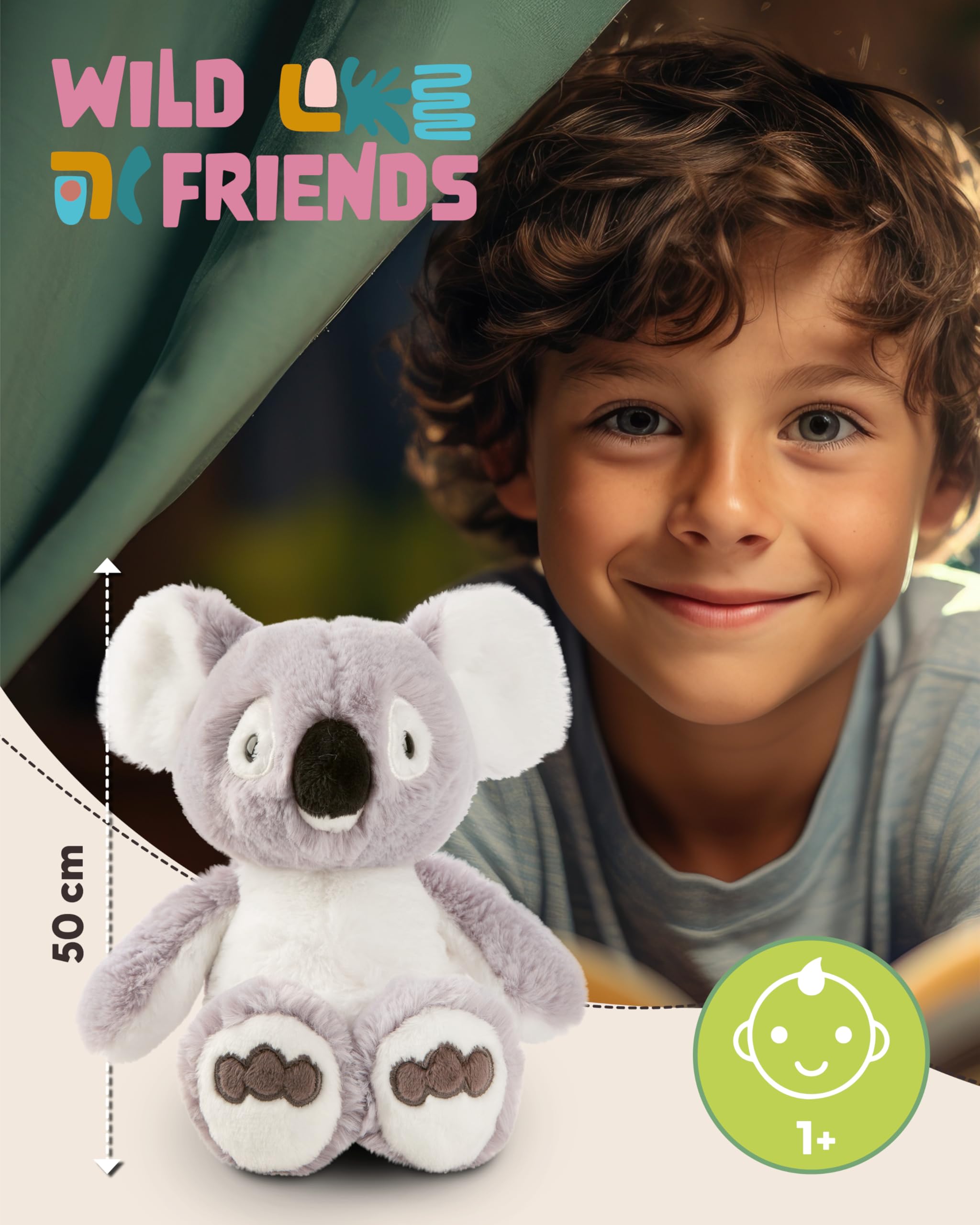 NICI Kuscheltier Koala Barry 50cm - grau - Stofftier aus weichem Plüsch, niedliches Plüschtier zum Kuscheln und Spielen, für Kinder & Erwachsene, tolle Geschenkidee - 61722