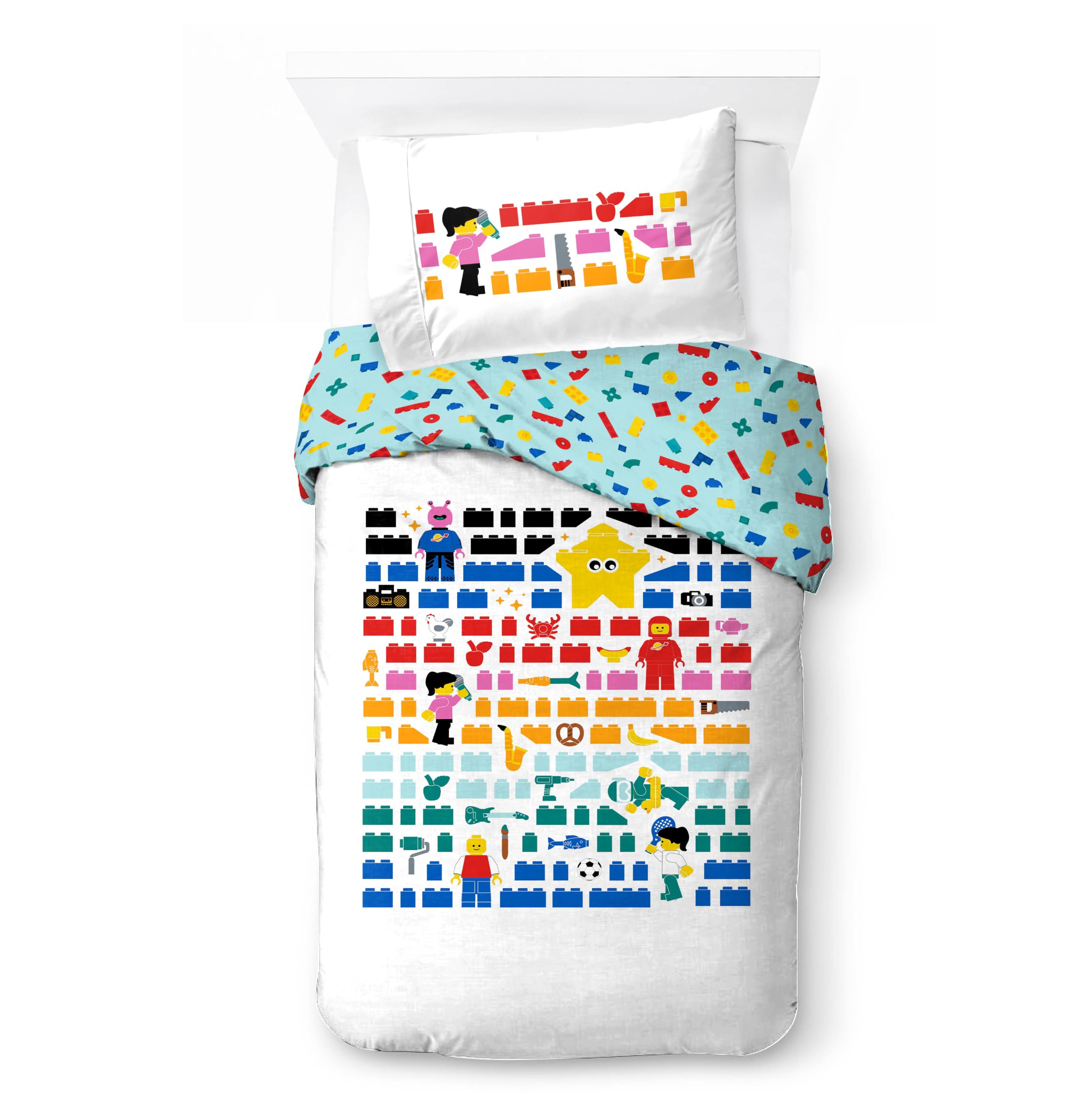 Jay Franco Children's Lego® Single Duvet Cover Set – 100% Cotton Super Soft Bedding with Pillowcase, Official Licensed Product, Rainbow, 2 Piece Set