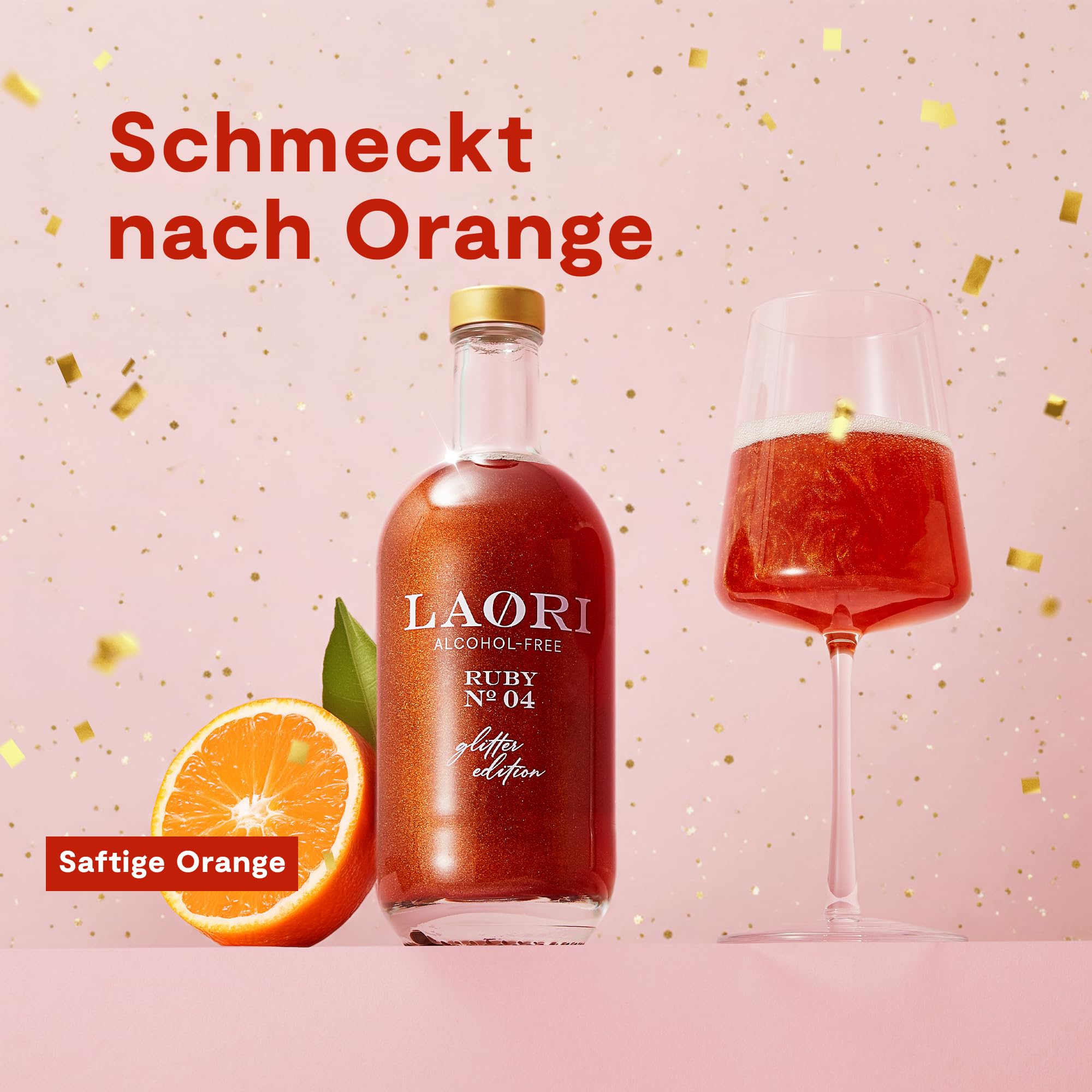 Laori Alkoholfreier Glitzer Spritz | Alkoholfreier Aperitif mit Glitzer ohne künstliche Aromen | Pflanzliche Farbstoffe | Perfekt für Spritz | Geschmack von Orange+Grapefruit | Nur 65 kcal