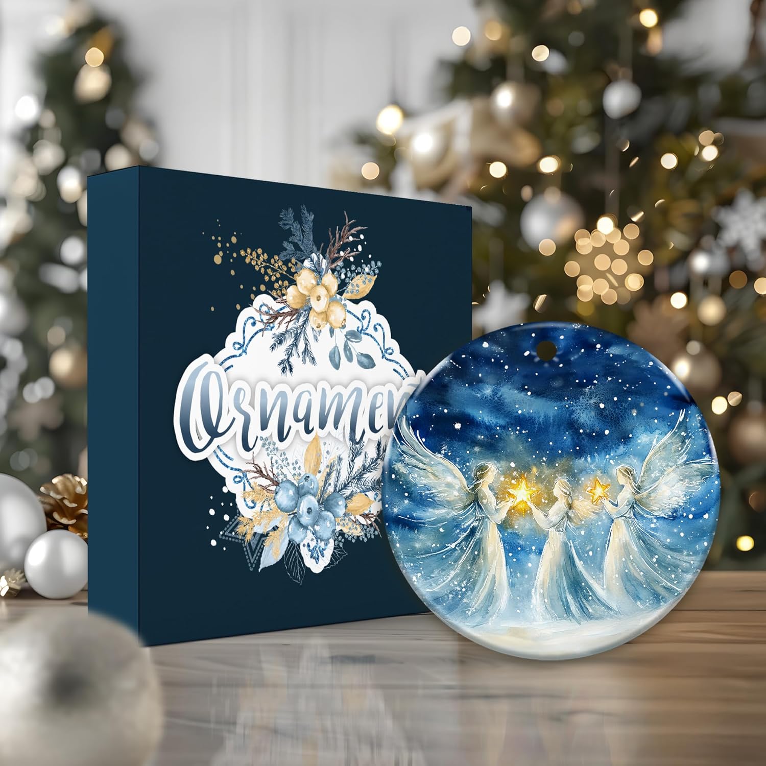 Angels Ornament 2025 – Celestial Angel Holding Stars Ornament, Watercolor Angelic Nativity Holiday Decor, Religious Christian Christmas Tree, Memorial Keepsake Gift for Faith & Hope - Image 5