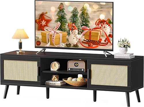 Miniatura 12 de SUPERJARE Soporte de TV para TV de 65 pulgadas, centro de entretenimiento con estante ajustable, consola de TV con 2 gabinetes, consola multimedia,