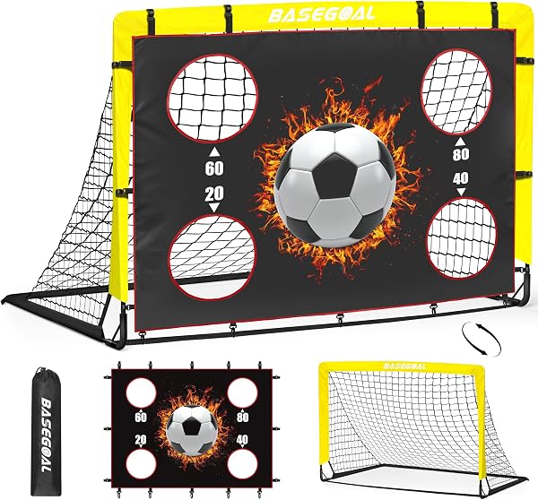 Porte da Calcio per Giardino, Porta da Calcio per 150x120cm, Porticine Da Calcio con Aste In Fibra di Vetro e Reti di Alta Qualità, Bullseye e Borsa per Giardino e Gioco per Interni