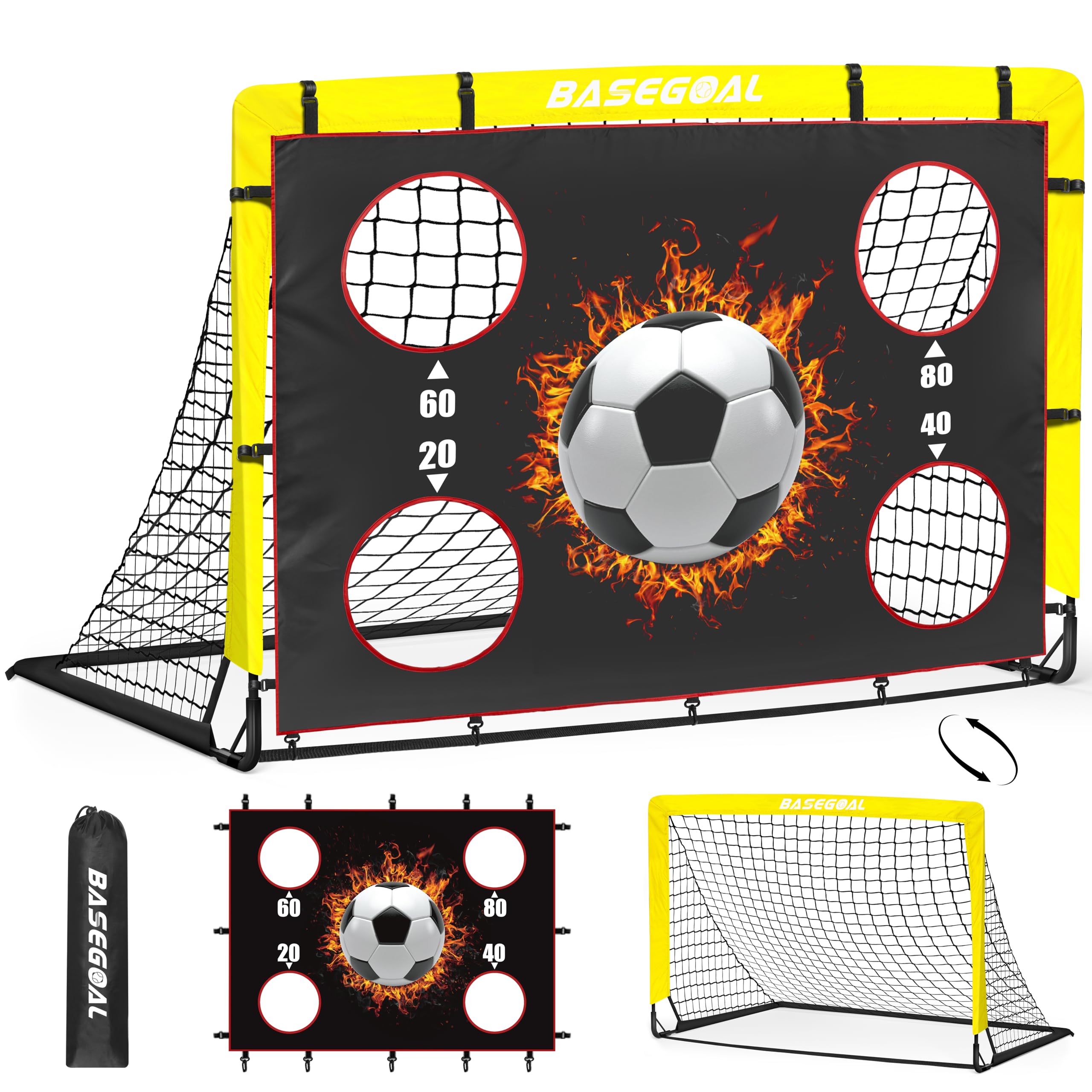 Porte da Calcio per Giardino, Porta da Calcio per 150x120cm, Porticine Da Calcio con Aste In Fibra di Vetro e Reti di Alta Qualità, Bullseye e Borsa per Giardino e Gioco per Interni