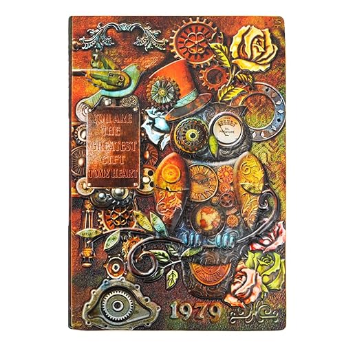 Kennedy Diario de escritura de cuero, diario de viaje, vintage, artesanal, en relieve, búho, antiguo, diario, semanal, mensual, diario