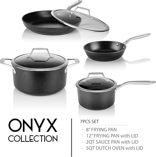 Miniatura 8 de TECHEF - Onyx Collection - Juego de sartenes antiadherentes de 6 piezas, sin PFOA, apto para lavavajillas, mango de acero inoxidable, listo para
