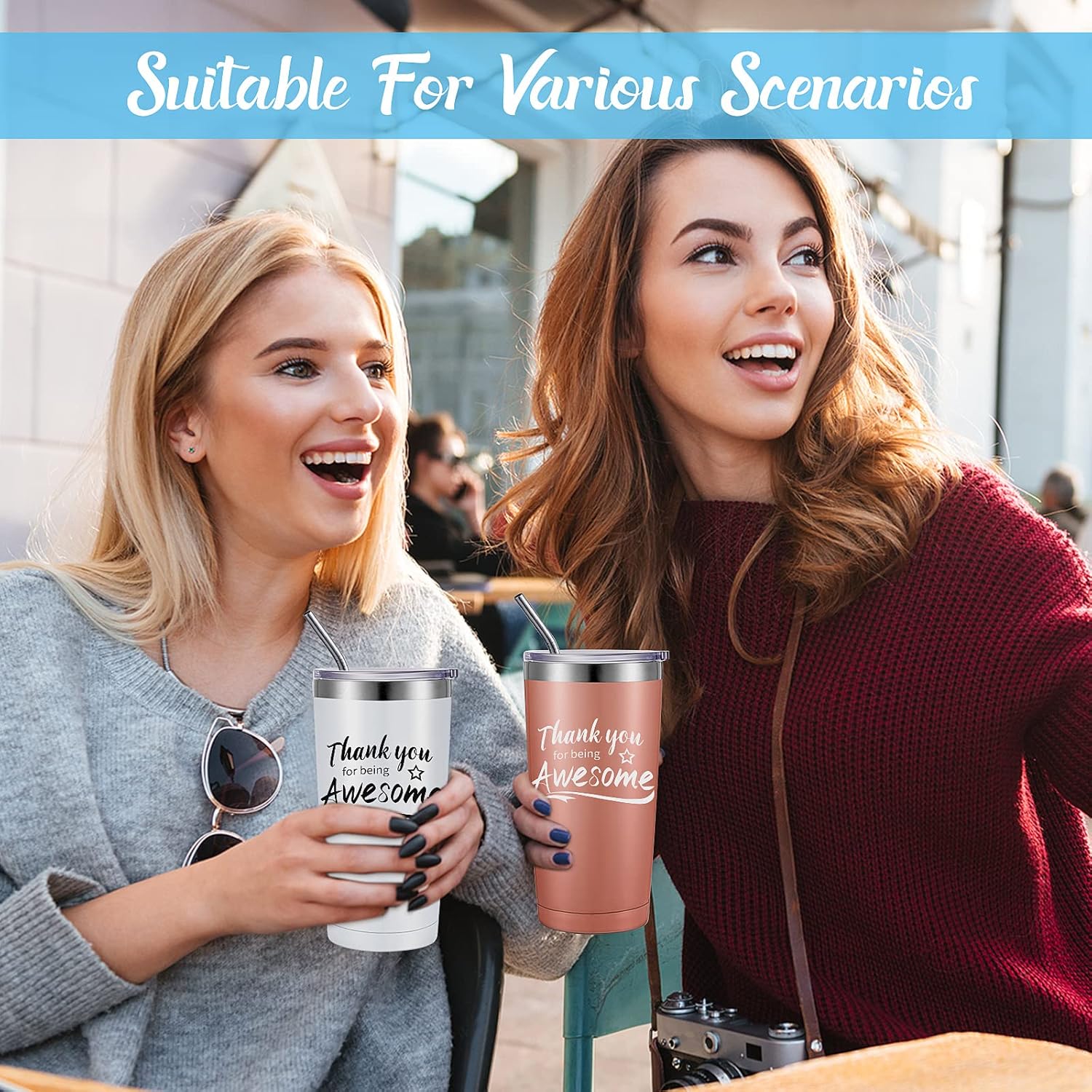 Sieral 8 Pieces Thank You for Being Awesome Tumbler, Thank You Supplies for Women Men 20oz Insulated Stainless Steel Travel Tumbler with Lid and Straw Appreciation Gift with Keychain (Classic Color) - Image 5