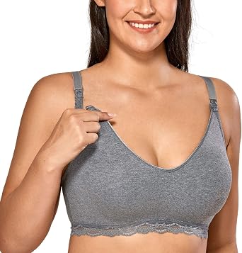 Gratlin Womens Plus Size Cotton Nursing Bra Breastfeeding Maternity Wireless Sleep Bralette Lace