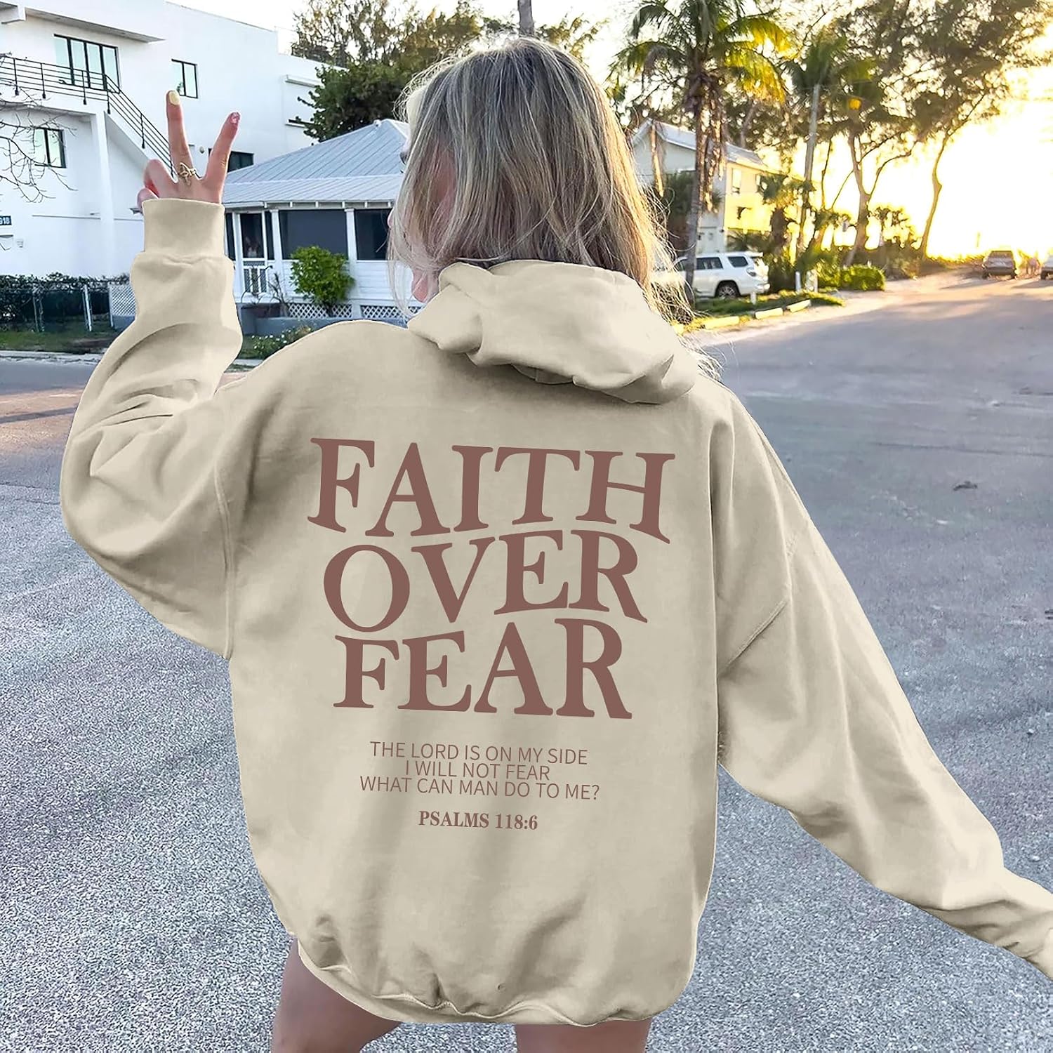 Wrenpies Faith Over Fear Hoodie for Women Christian Jesus Bible Verse Sweatshirt God Religious Oversized Tops
