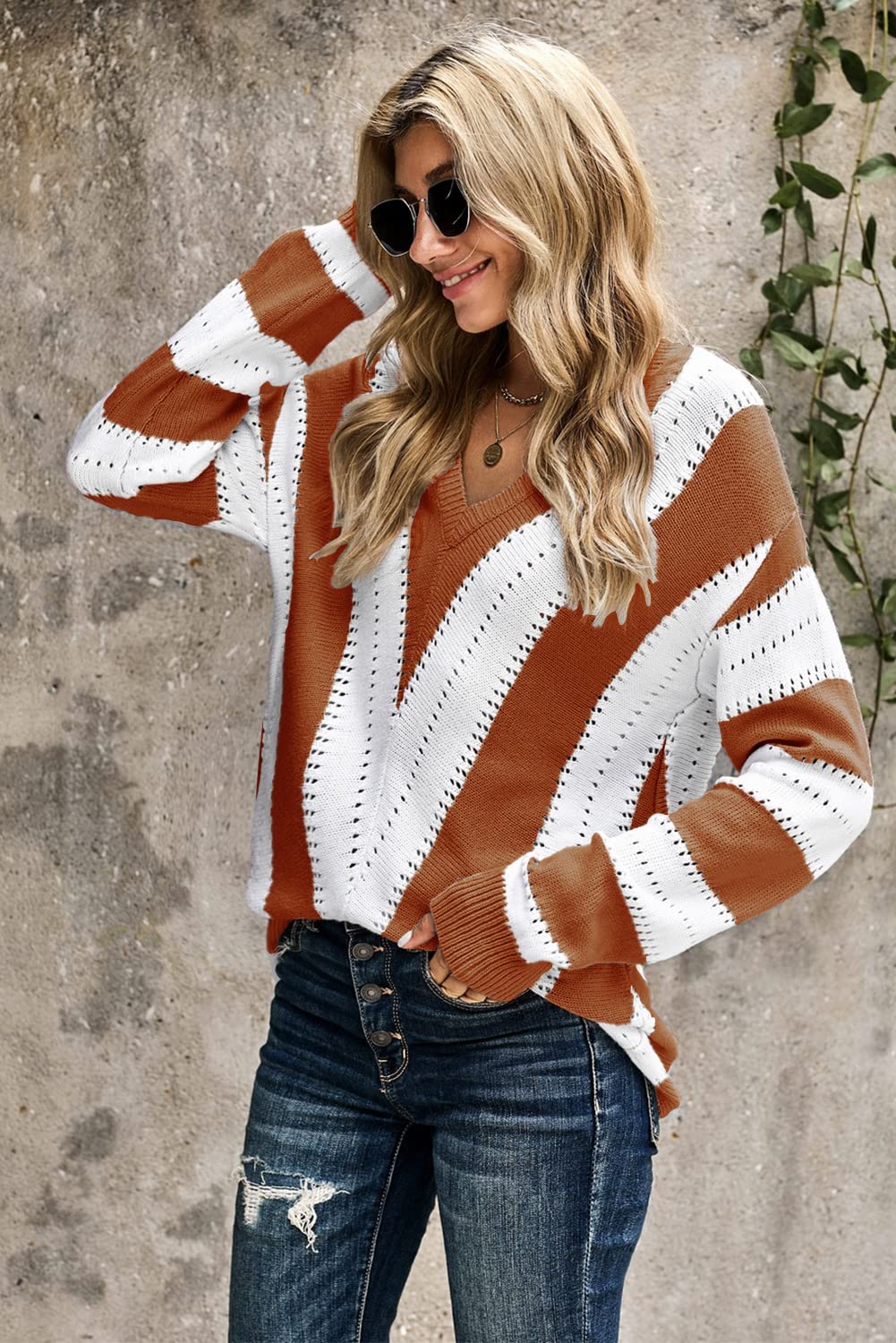 ANCAPELION Maglione da Donna in Maglia a Maniche Lunghe, Casual, Casual, a Maglia, a Maniche Lunghe, con Chiusura a Girocollo e Scollo Rotondo, per Autunno e Inverno, da Donna