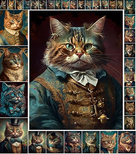 Decoupage - Paquete de papel (35 hojas de 6 x 8 pulgadas) Retratos de gato victoriano de Inglaterra FLONZ, tarjetas de reimpresión de imágenes