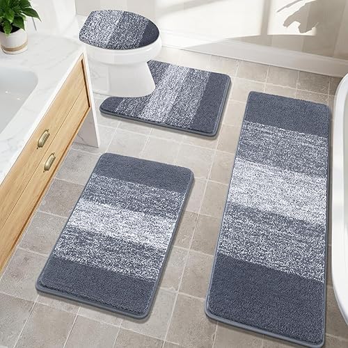 Miniatura 26 de Bsmathom Juegos de Alfombras de Baño de 4 Piezas con Cubierta para Inodoro, Tapetes de Baño de Microfibra Absorbente para Baño, Tapete de Baño Café