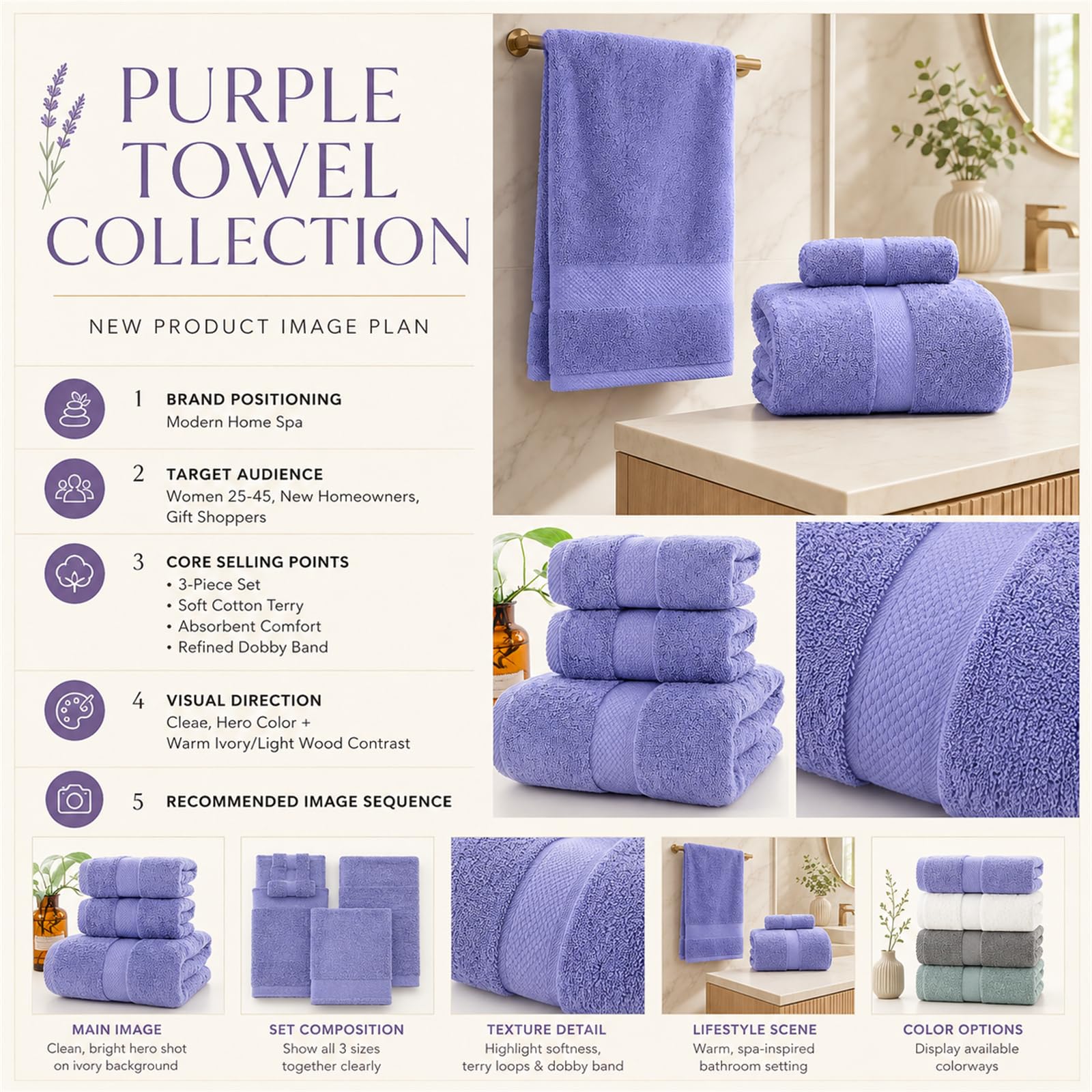 Juego de 3 toallas de baño de algodón de 800 g/m², color negro, talla única