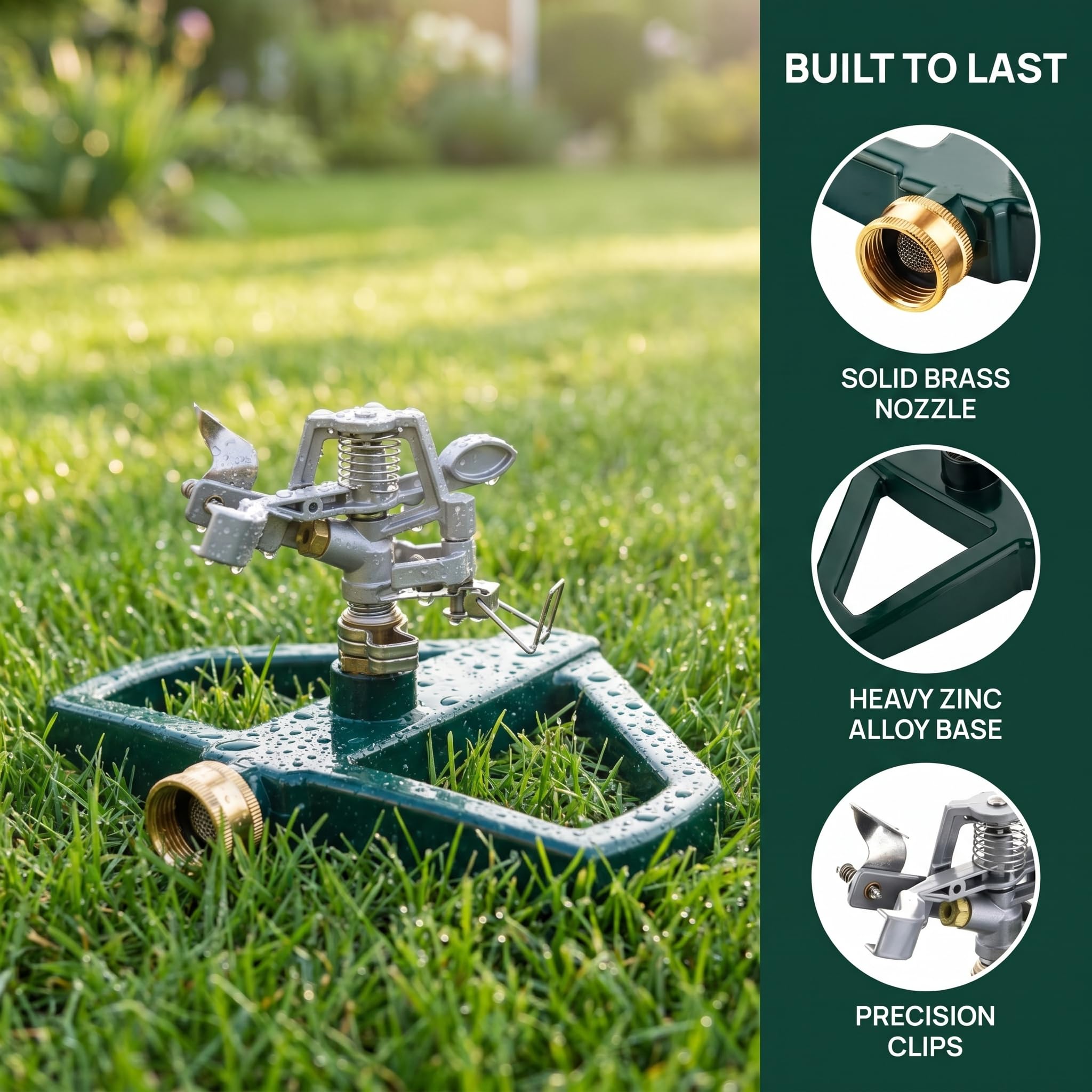 Arroseur Jardin Rotatif 360°, Arrosage Pelouse à Impulsion, Arroseur Automatique avec Base en Métal, Système Arrosage Automatique Réglable, Couverture Jusqu'à 520m² pour Irrigation Cour