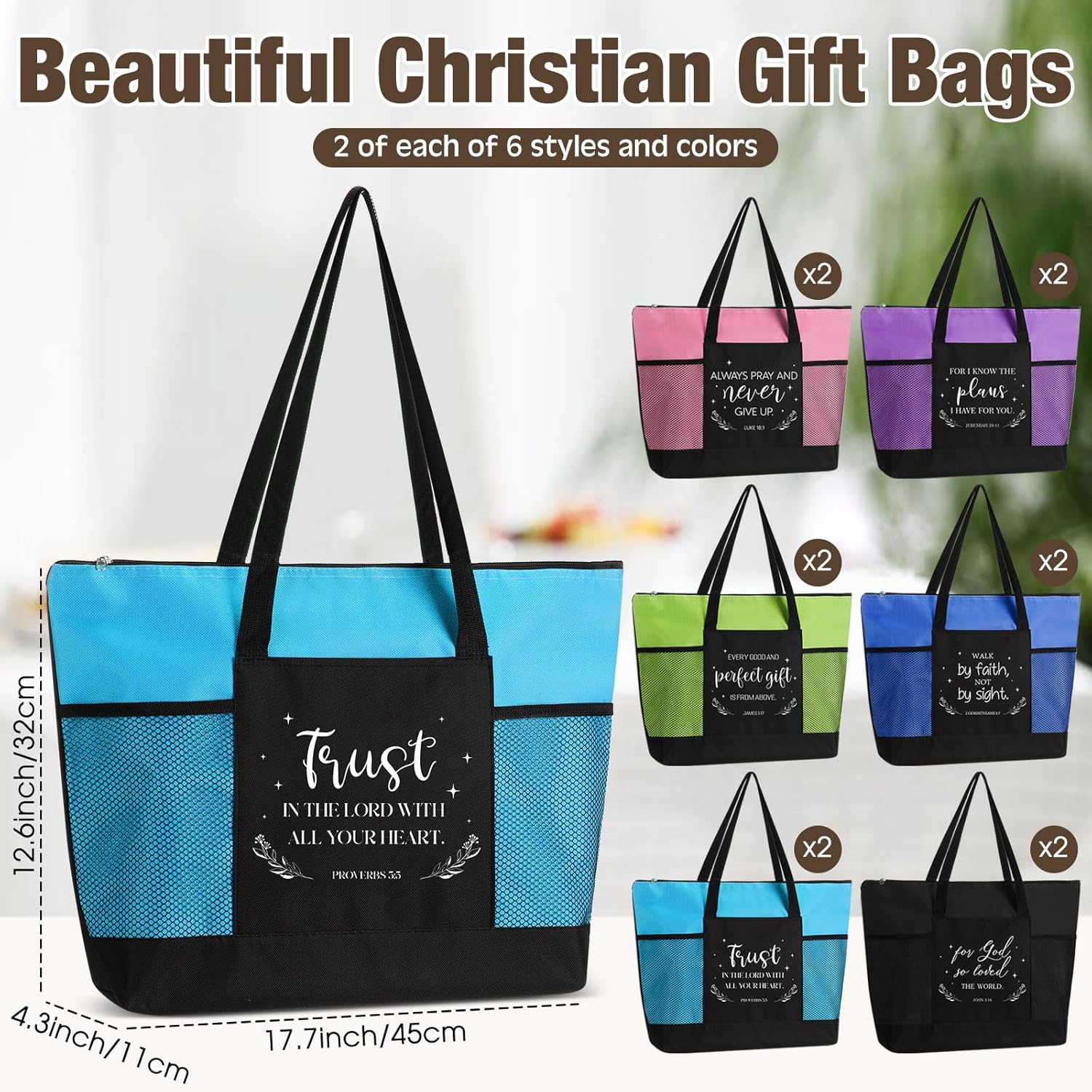Paterr Christian Tote Bags with Pocket Zipper for Women Bible Religious Church Gift for Coworker Teacher Nurse - Image 4