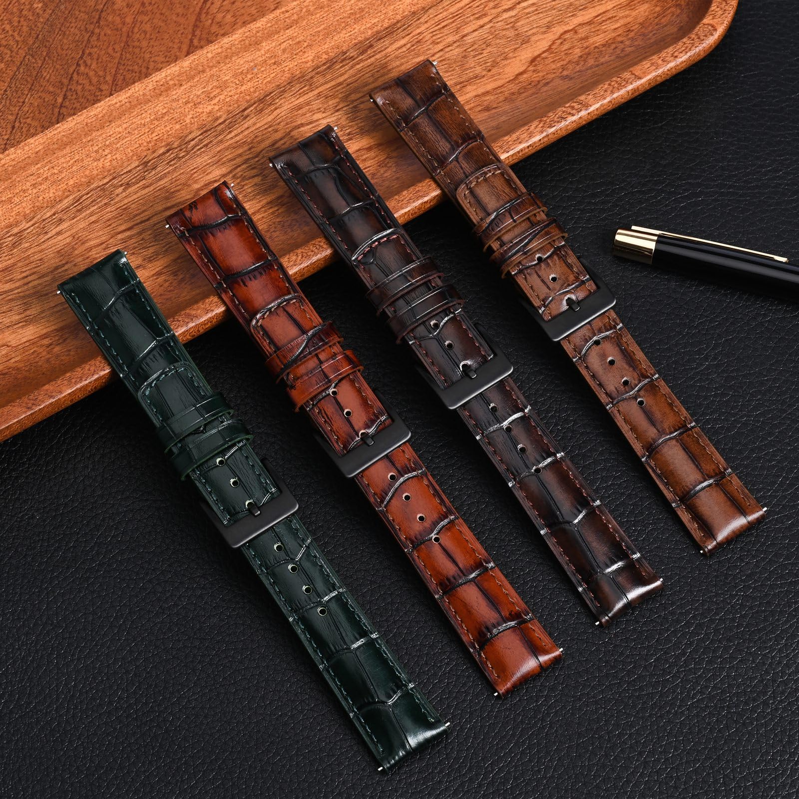 Ayadoo 18mm Top Grain Leather Watch Band, Classical Embossed 