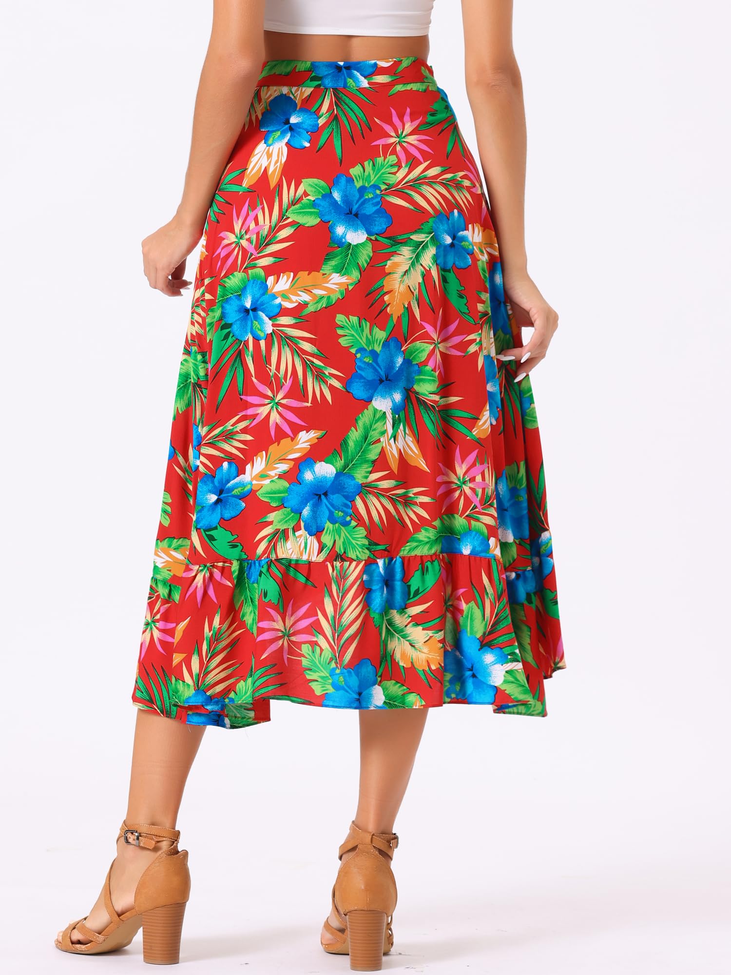 Allegra K Jupe portefeuille hawaïenne pour femme avec imprimé floral tropical et nœud à nouer soi-même