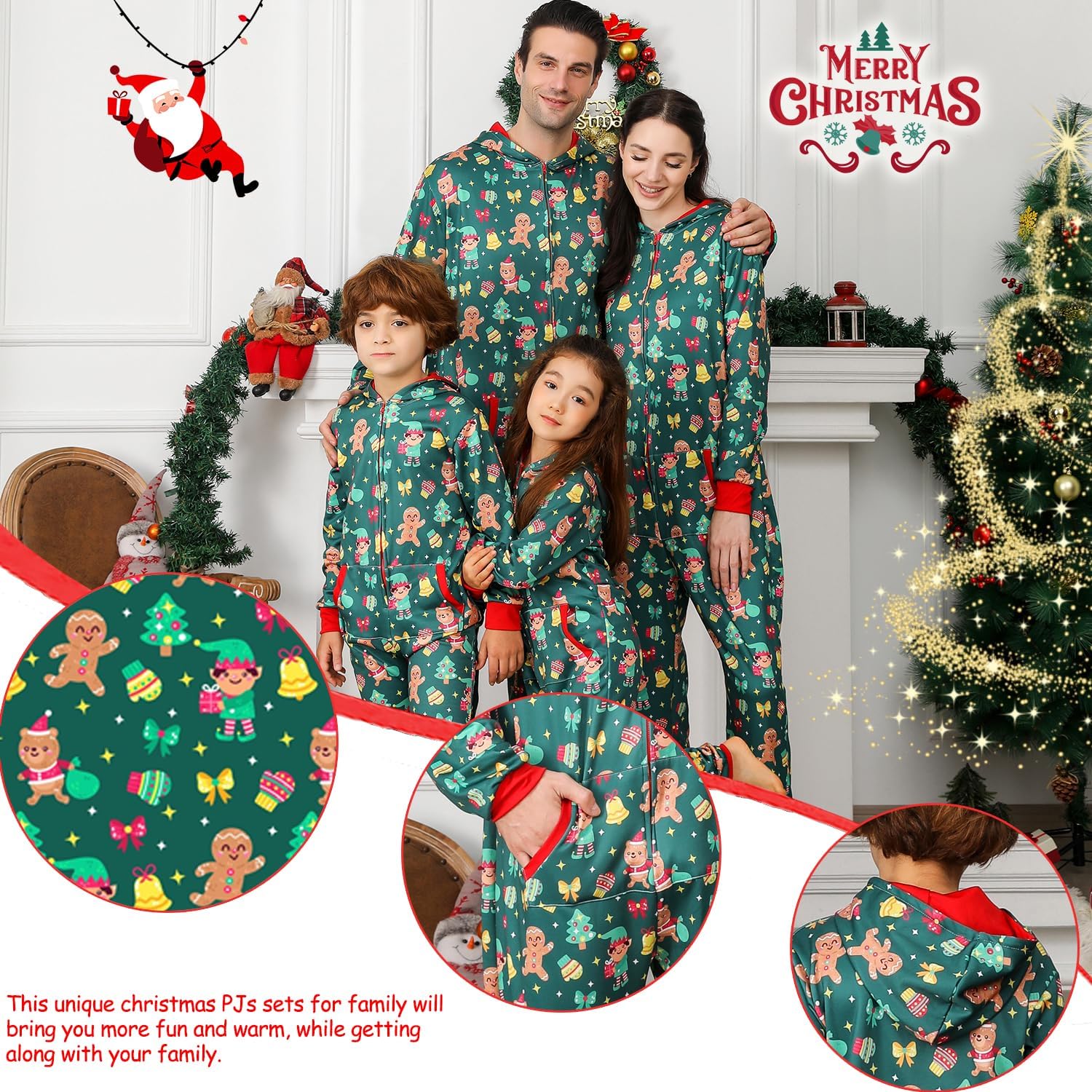 ANGELGGH Family Matching Christmas Onesie, Cute Vacation Xmas Print One Piece Pajamas, Hooded Holiday Sleepwear Nightwear PJs - Image 4