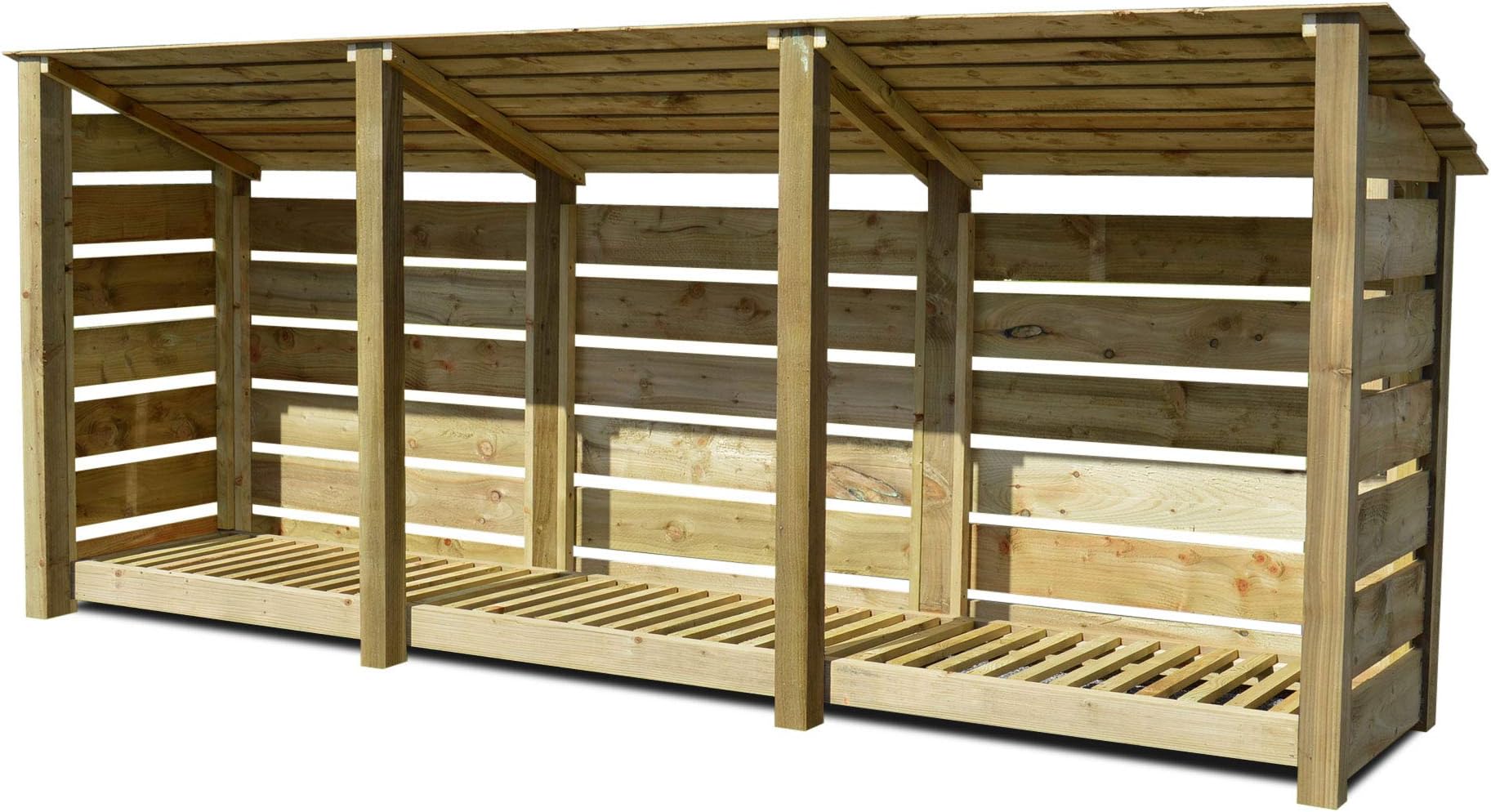 Rutland County Garden FurnitureEmpingham 4ft Tall Log Store/Garden Storage Heavy Duty Pressure Treated Timber With Rear Sloping Roof (Slatted Log Store With Kindling Shelf, Light Green)