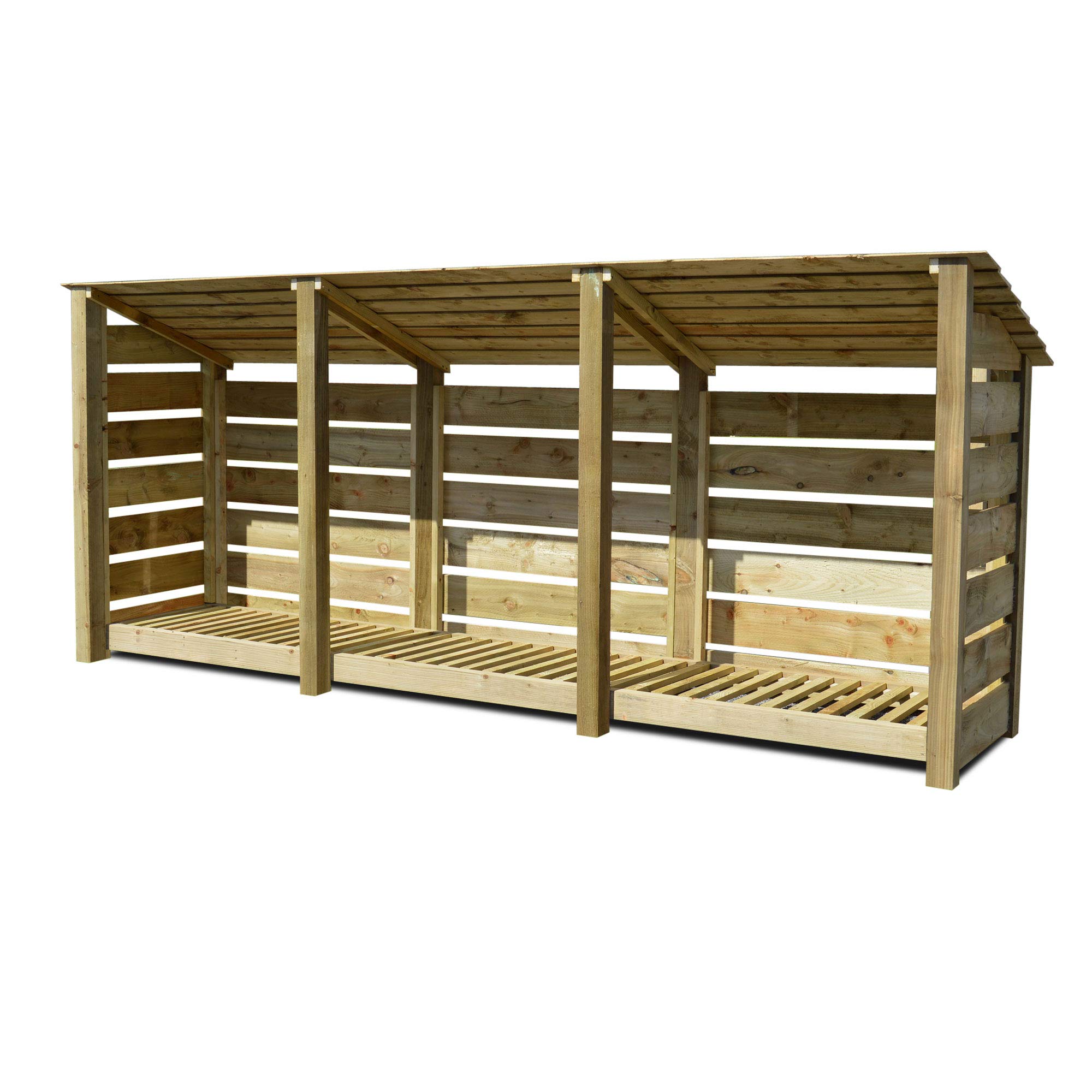 Rutland County Garden FurnitureEmpingham 4ft Tall Log Store/Garden Storage Heavy Duty Pressure Treated Timber With Rear Sloping Roof (Slatted Log Store With Kindling Shelf, Light Green)