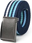 Canvas Web Belt | Cut to Fit Up to 52" | Flip-Top Matte Silver Nickel Buckle (Navy White)
