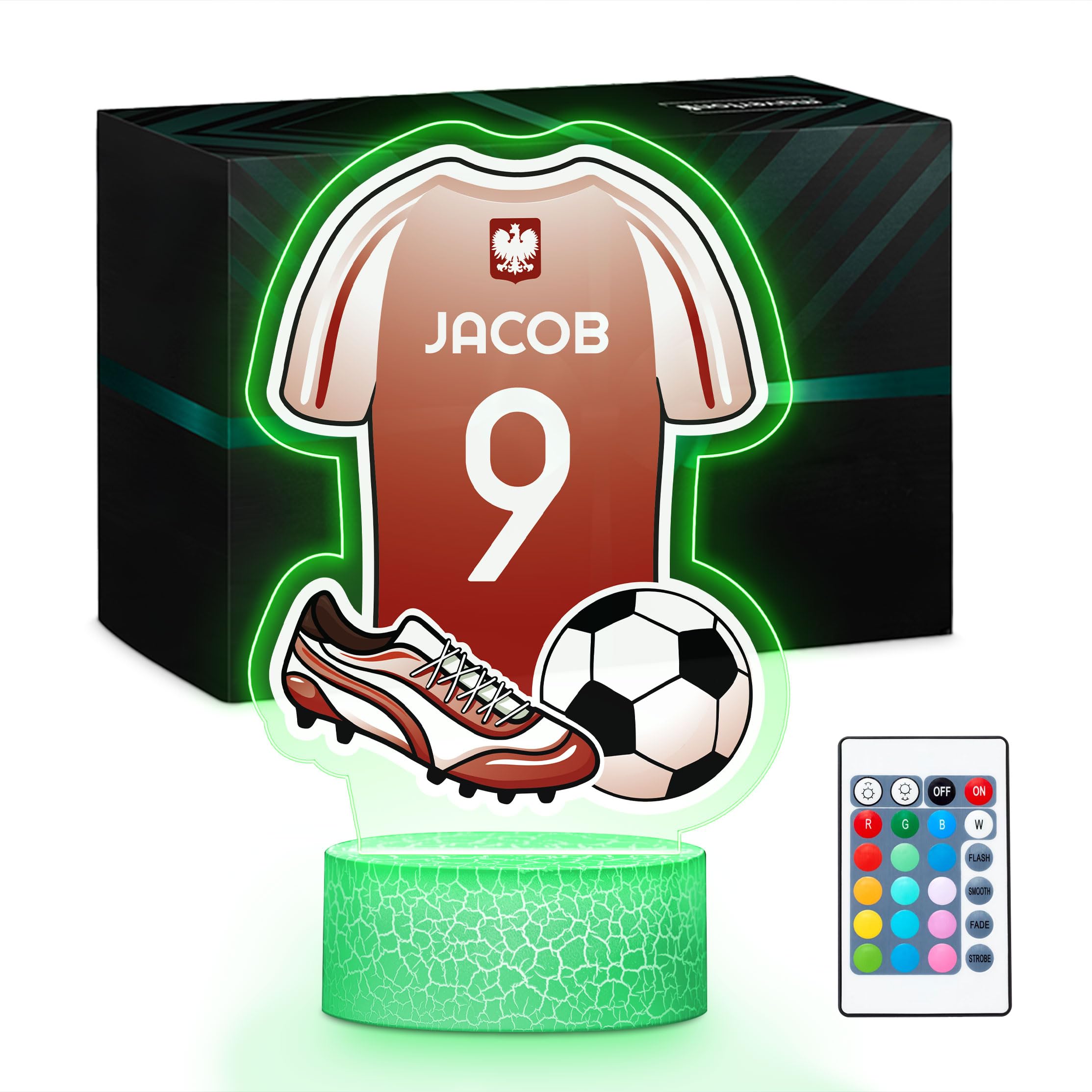 Maverton Personalised 3D Night Lamp - RGB, 16 Colours - Birthday Gift Idea - National Football Team Shirt Design - Perfect for 8 Year Old Boys