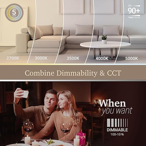 Miniatura 6 de NUWATT Iluminación empotrable LED cardán de 4 pulgadas, retroiluminación LED negra de 4 pulgadas, 5 CCT 2700K/3000K/3500K/4000K/5000K, alto