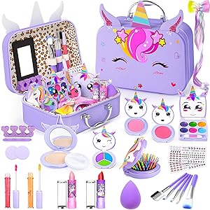 Kids Makeup Kit for Girl - Kids Washable Makeup Girls Toys with Cosmetic Case, Real Girl Makeup Sets for Toddler Kid Children Christmas Birthday Gifts Toys for 3 4 5 6 7 8-12 Year Old Girls