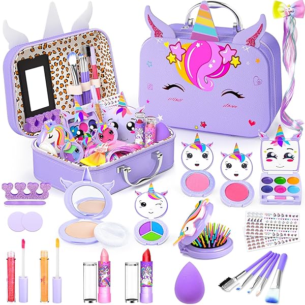 Kids Makeup Kit for Girl - Kids Washable Makeup Girls Toys with Cosmetic Case, Real Girl Makeup Sets for Toddler Kid Children Christmas Birthday Gifts Toys for 3 4 5 6 7 8-12 Year Old Girls
