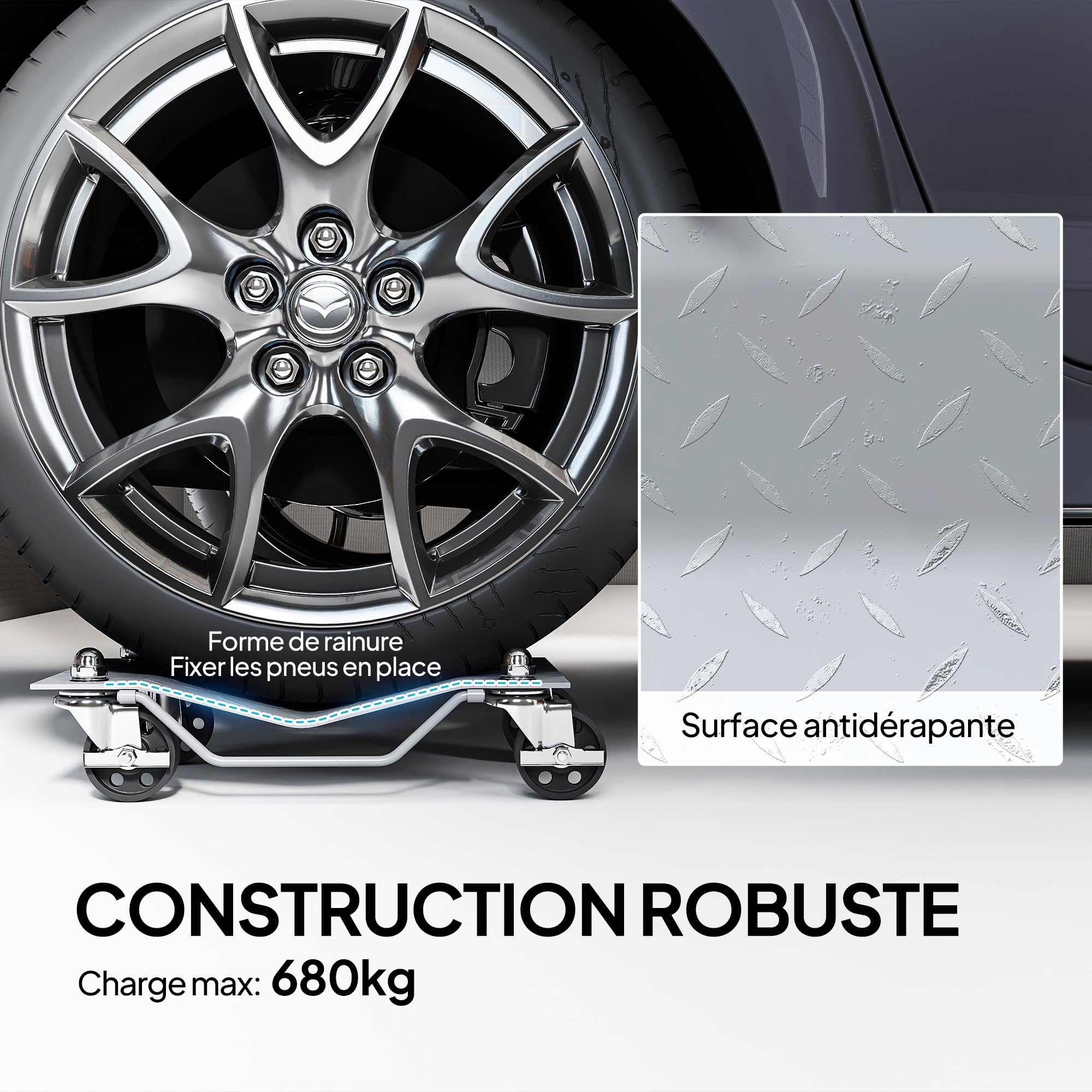DURHAND Chariots de manutention de Voiture 680 kg 40,5 x 30 x 13,5 cm Gris