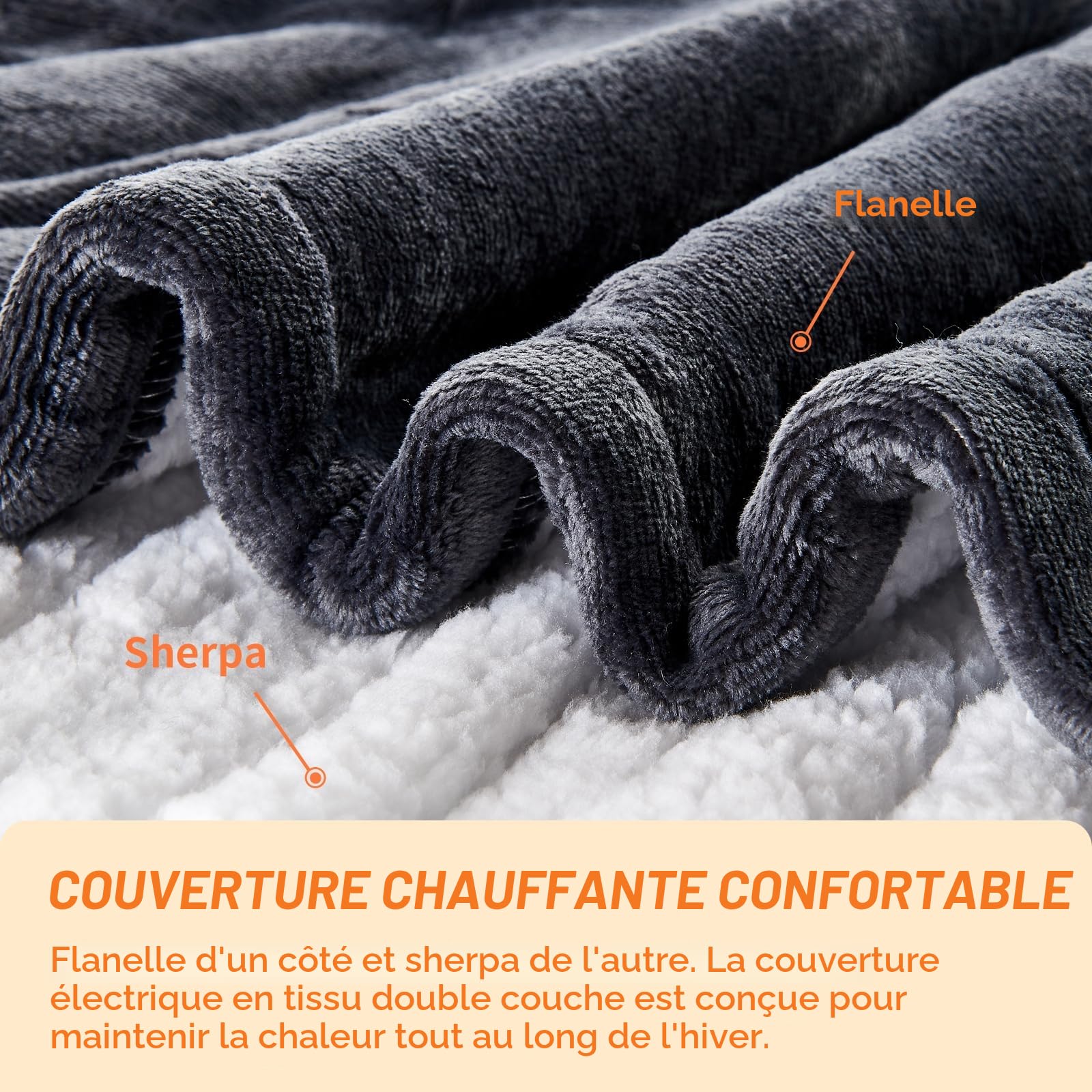Couverture chauffante, avec arrêt Automatique, 130 x 180 cm, 10 Niveaux de Chauffage, minuterie d'arrêt Automatique jusqu'à 8 Heures, Protection Contre la surchauffe, Lavable en Machine