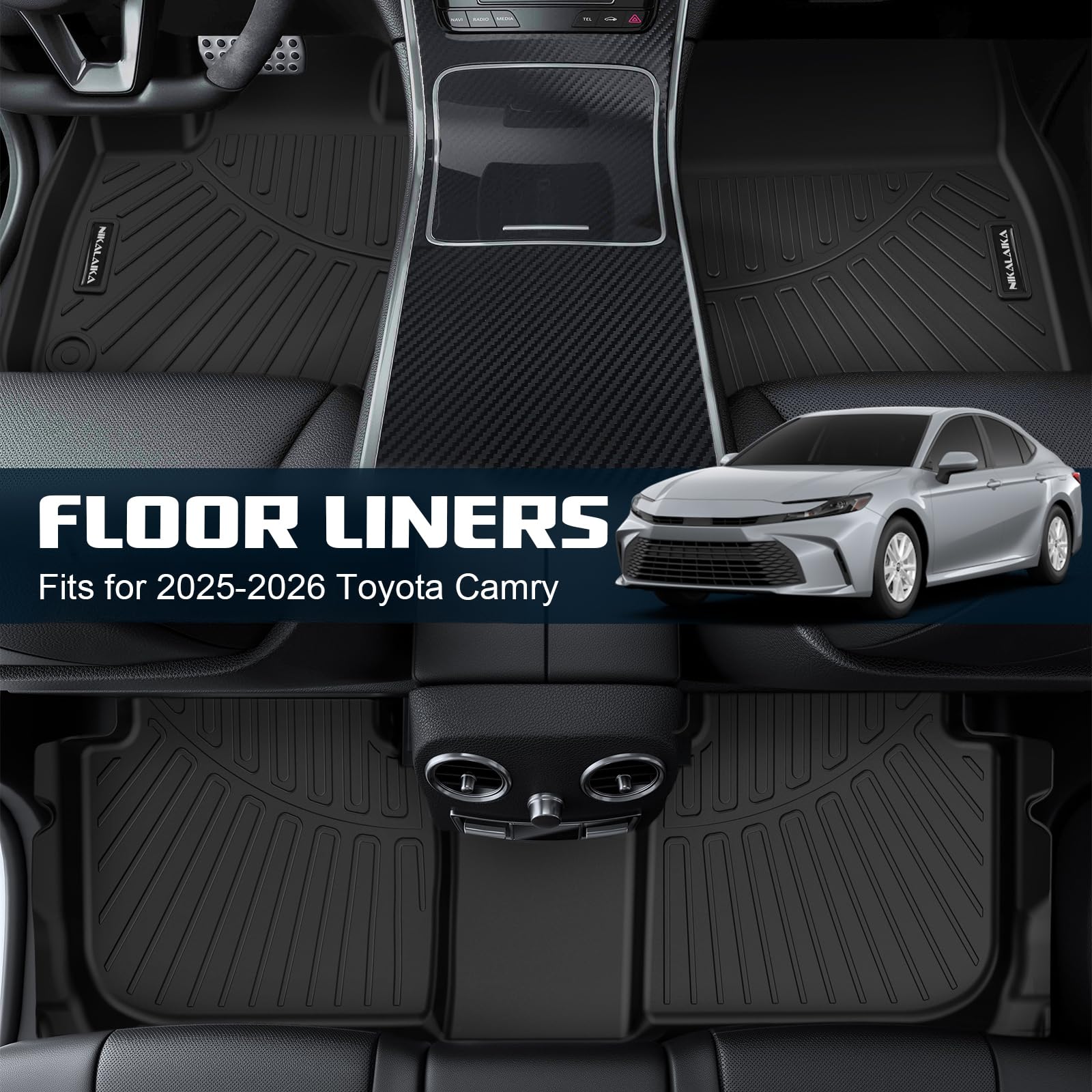 NIKALAIKA Floor Mats Cargo Liner for 2025 2026 Toyota Camry Include Hybrid All Weather Protection TPE Rubber Full — view 5