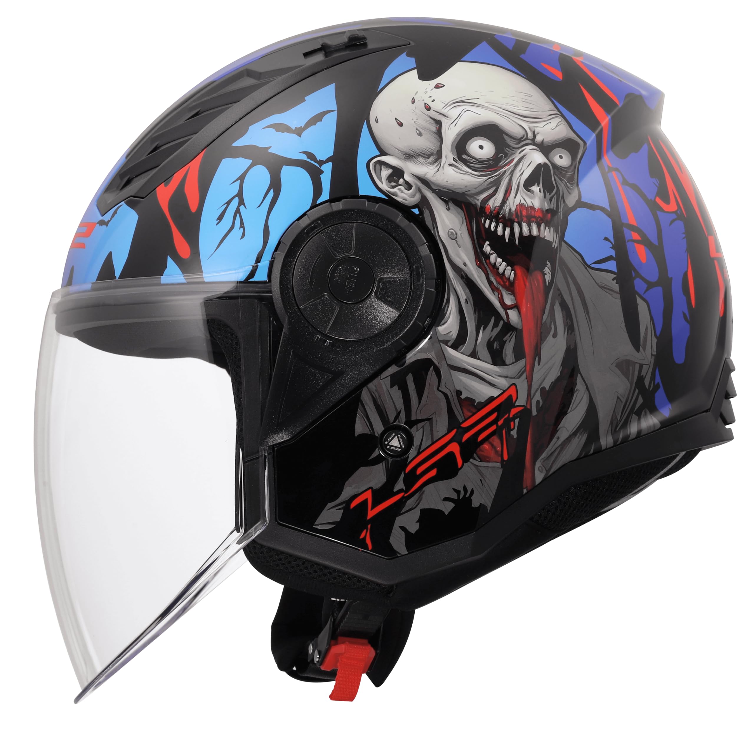 LS2, Casco Moto Jet AIRFLOW II ZOMBIE II Black Red Blue, M