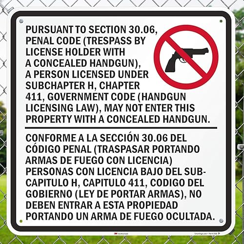 Miniatura 3 de SmartSign "Trespass by License Handgun Prohibited" Sec. 30.06 Texas Law Sign  30" x 30" 3M Aluminio reflectante de grado de ingeniero