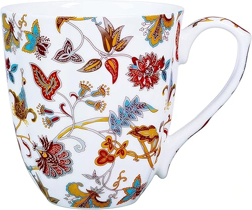 Taza de café floral de porcelana de hueso de 14 onzas con asa, elegante taza de café, té, regalos de cumpleaños de Navidad para mujeres, hombres,