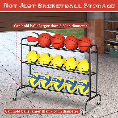 Miniatura 5 de FHXZH Soporte de entrenamiento de baloncesto  Soporte de equipo de entrenamiento de pelota inclinable, carrito de almacenamiento rodante con ruedas,