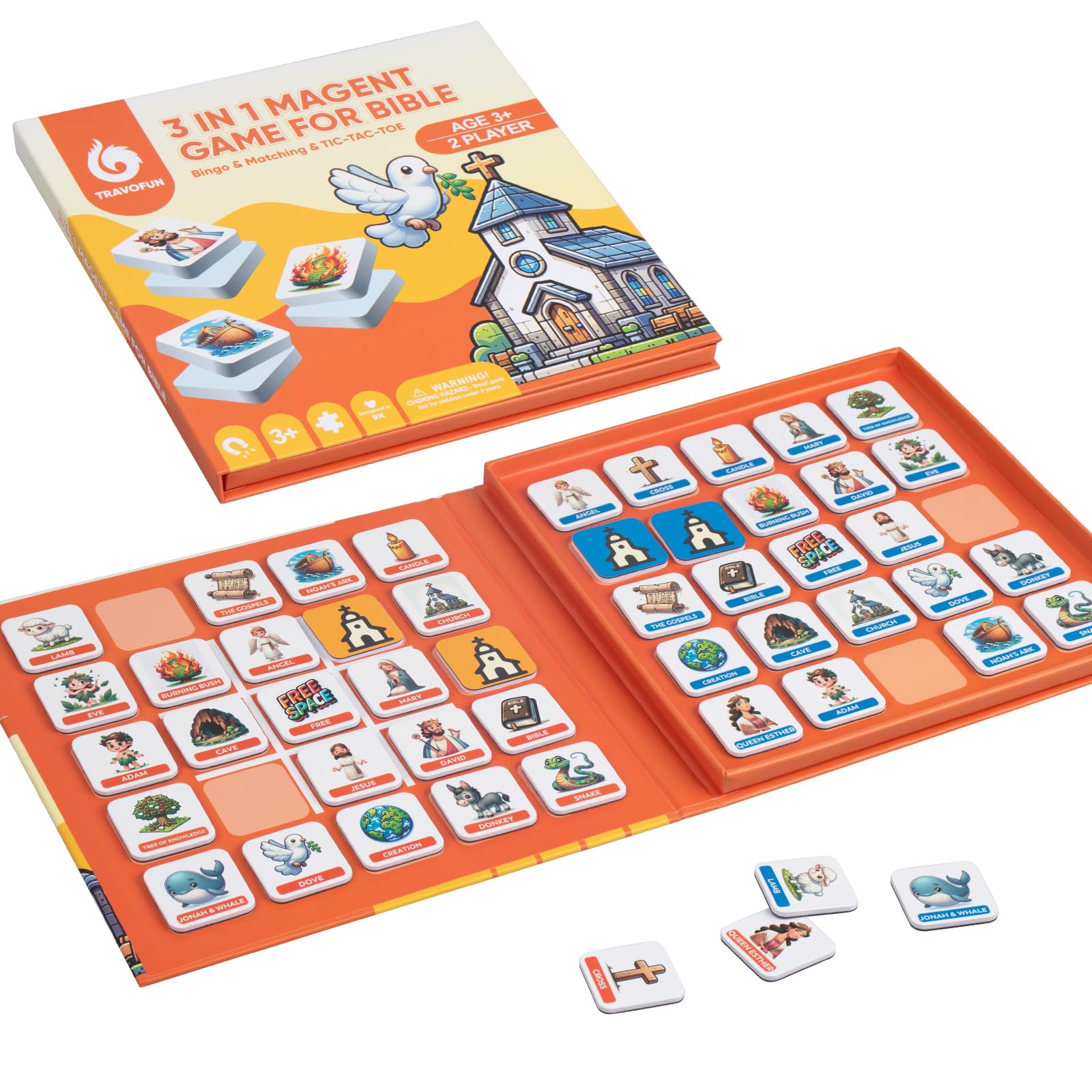 Magnetic 3 in1 Bible Games for Kids -Includes Bingo,Tic-Tac-Toe, Memory Games for Kids Ages 4-8, Perfect for Travel, Family Fun,Christian Game for Toddlers