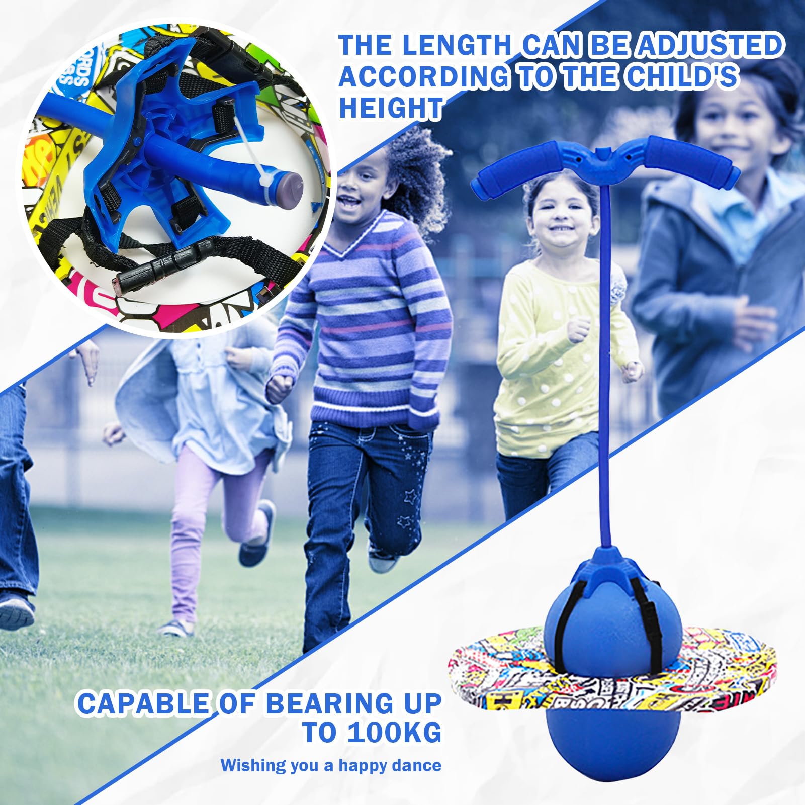 Pogo Ball con Maniglie,100KG Equilibrato e Coordinato Rimbalzare Pogo,Le Maniglie Sono Regolabili Equipaggiato per i Bambini e Gli Adulti per Allenare Le Abilità di Equilibrio (Blu)