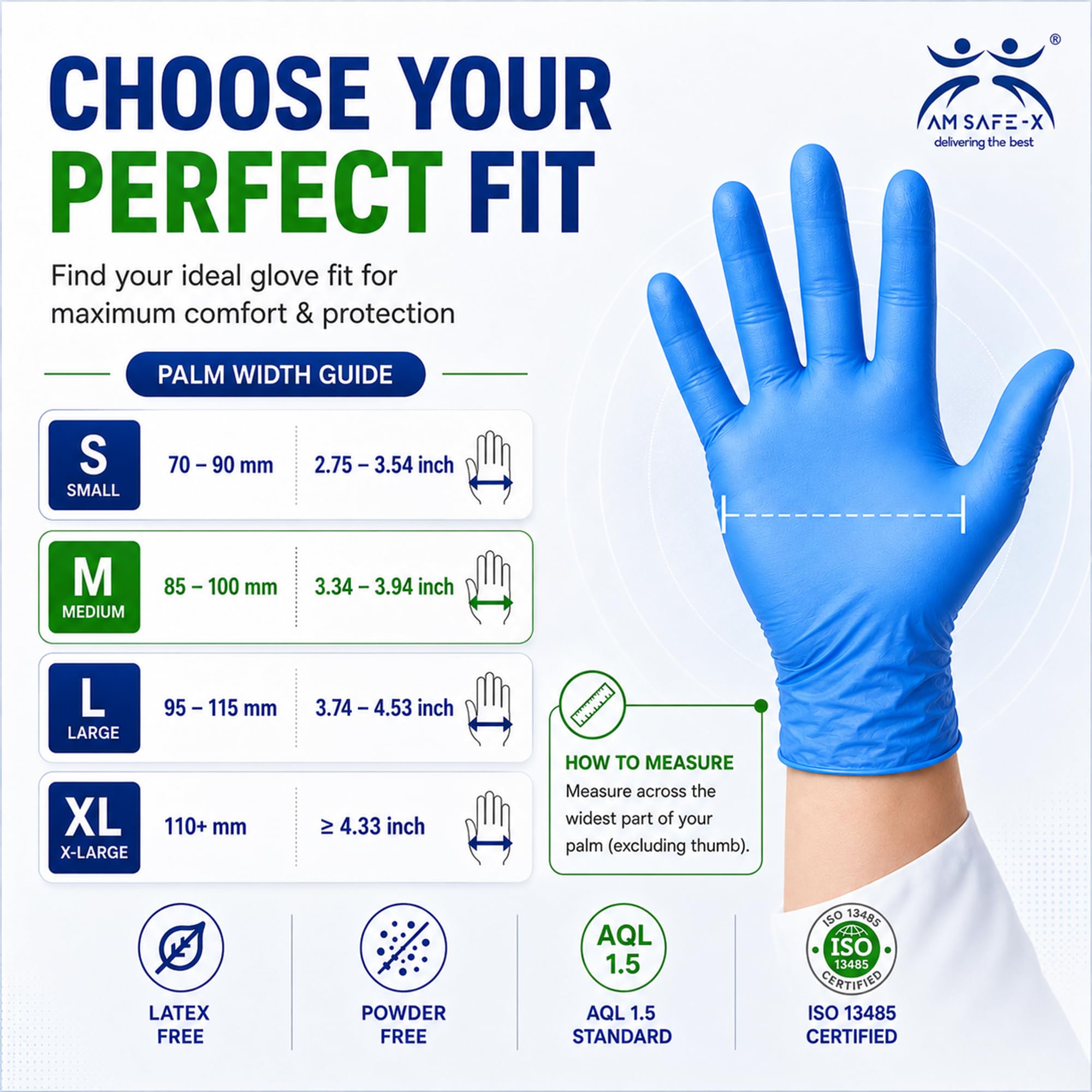 AM Safe X Powder Free Blue Nitrile Gloves for Hands 100pcs | Food Grade Heavy Duty Disposable Multipurpose Gloves | Single Use |Cleaning, Kitchen, Tattoo, Salon, Automotive & Examination Gloves Medium 4