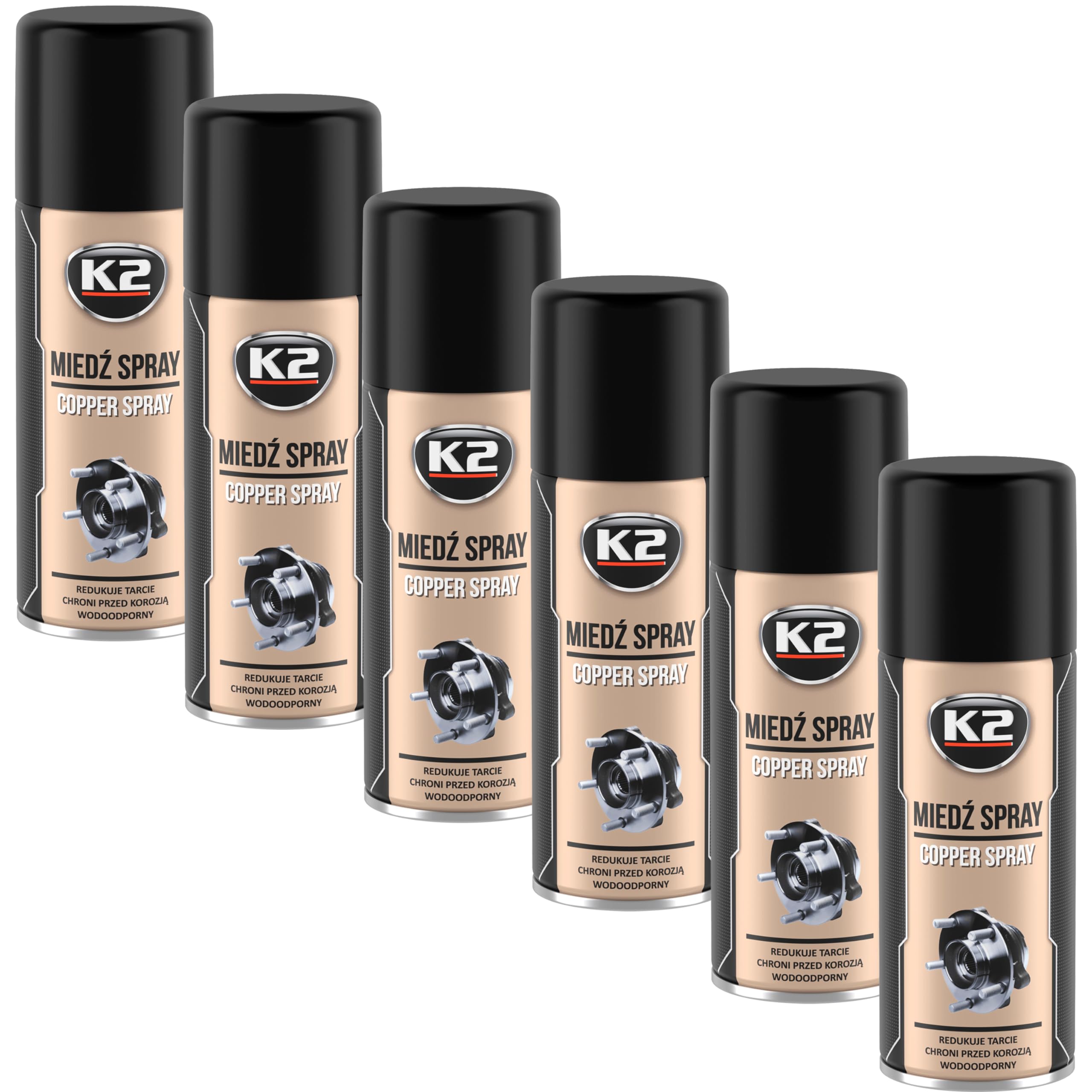 K2 Lubricante de Cobre en Spray Pack de 6 - Cooper Spray - Grasa de Cobre Ideal para Componentes Expuestos a Altas Temperaturas 400 ml