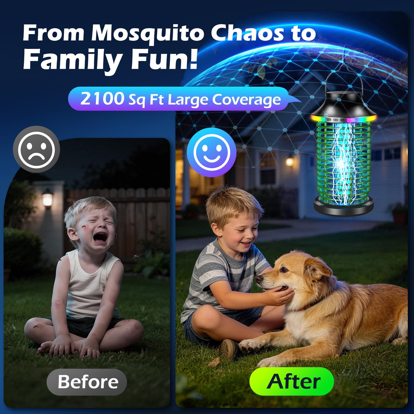 Bug Zapper Outdoor, 2026 aggiornato 6-in-1 Zapper zanzare, portatile, ricaricabile, per esterni, con doppia luce superiore e inferiore, verde