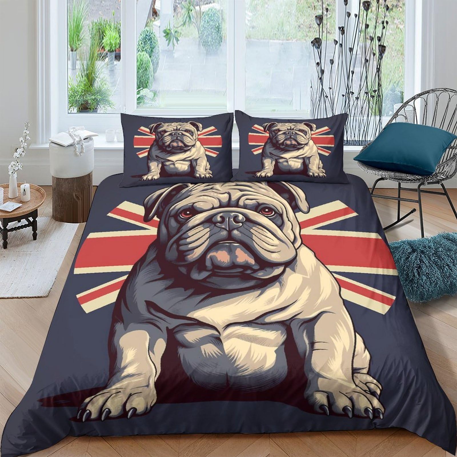 Ctjqhvkz Style-6 3D Printed British Bulldog Fitted Sheet Microfiber Union Jack Bed Cover Non-Slip Washable For Bedroom Decor Single（135X200cm）