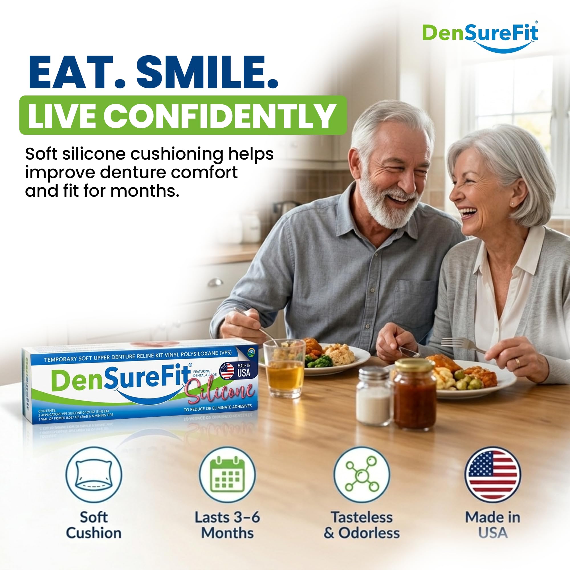 DenSureFit Upper Denture Reline Kit Soft Silicone Liner | Soft silicone liner for loose upper dentures; helps improve suction fit and comfort for months. product thumbnail 4