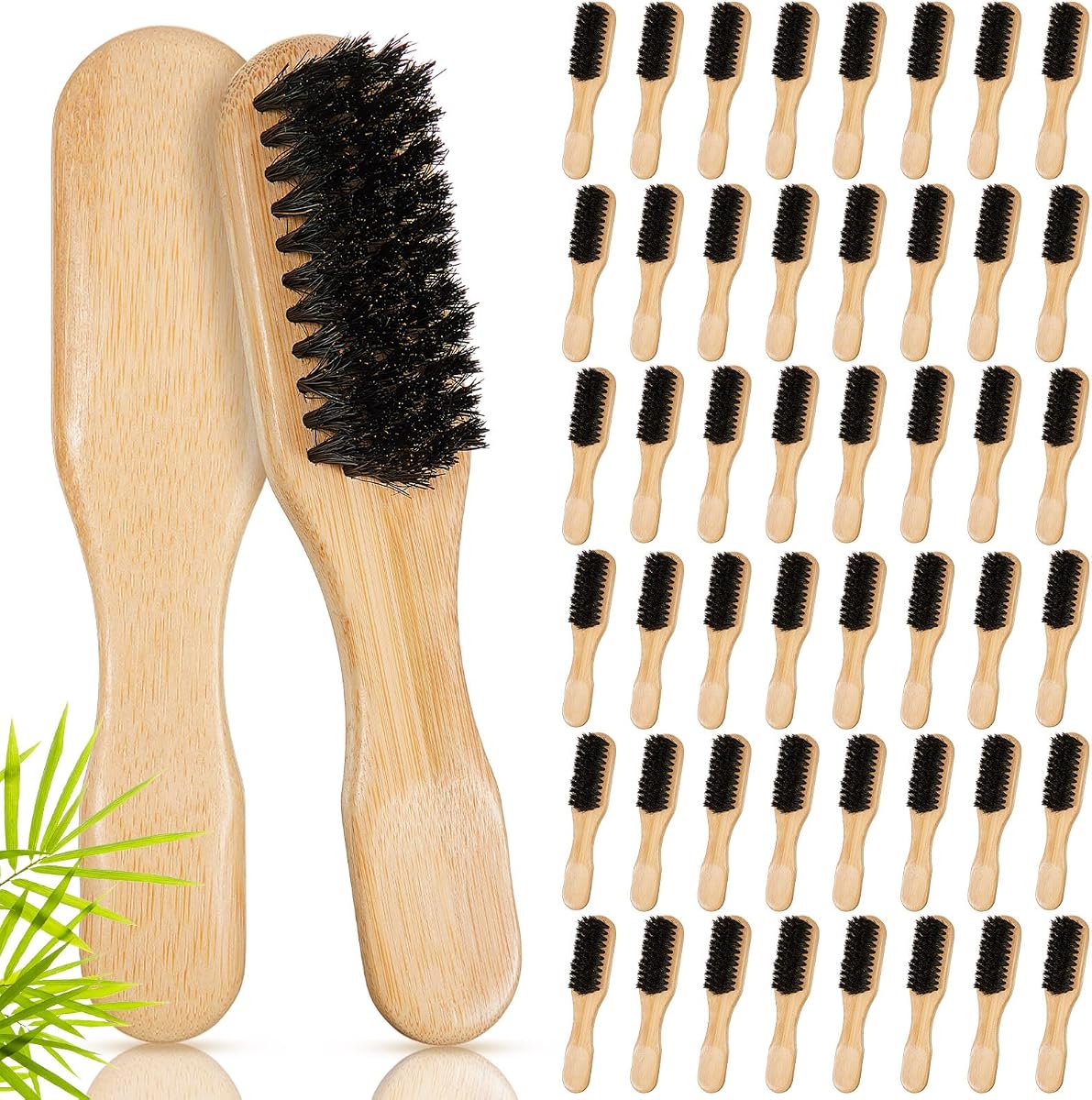 Weysat Paquete de 48 cepillos para el cabello con cerdas de jabalí - Cepillos con mango de madera natural para cabello grueso, barba, control del encrespamiento, cuidado de mascotas, suavizado de cabellos sueltos - Doble uso para mujeres, hombres, gatos y perros