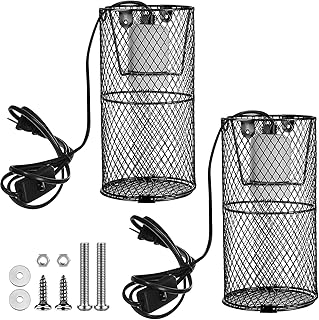 2 Pcs Reptile Heat Lamp Guard Ceramic Heat Emitter Basking Anti Scald Heating Lamp Holder Mesh Cage Heater Guard Reptile Protection Lampshades for Reptile Lizard Snake Chick, Bulb Not Included