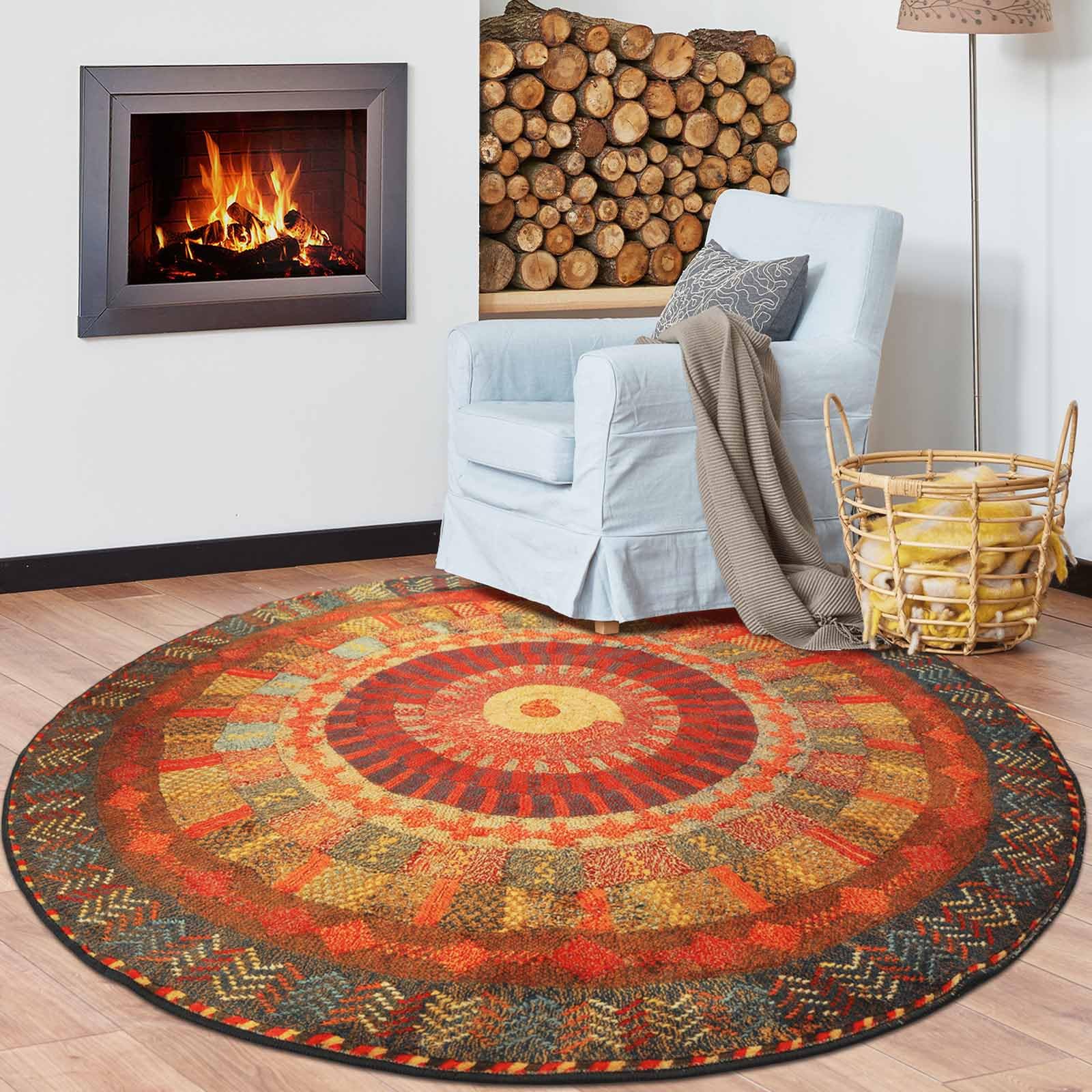 Betadistor Tapis rond vintage de luxe à motif bohème - Lavable en machine - Tapis de sol antidérapant et doux pour chambre à coucher et salon, rouge, 404-10120