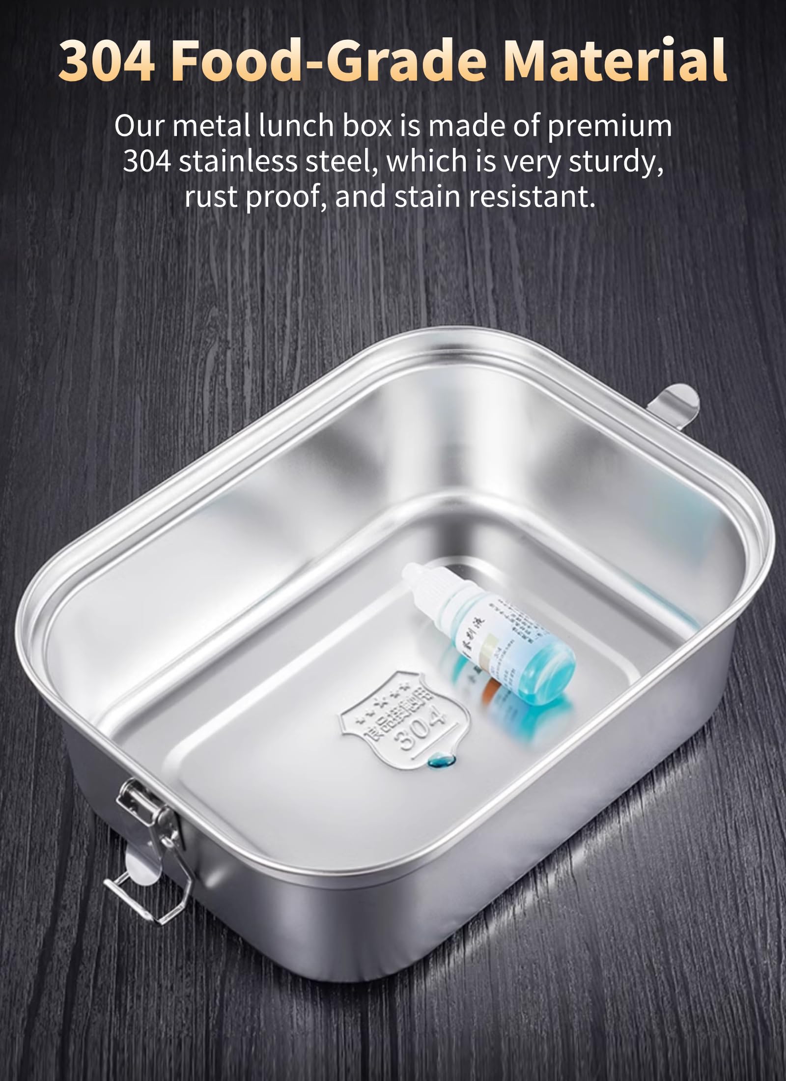 Diyeeni Pranzo Termico in Acciaio Inossidabile 304 con Coperchio Ermetico, Contenitore per Alimenti Antigoccia di Grande Capacità per Adulti, Design a Scomparti Quadrati, Lunchbo