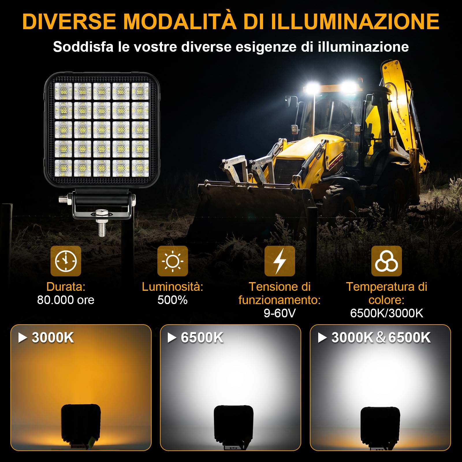 antom Reflektor roboczy LED 172 W, 9-60 V, 108 LED 6500 K, biały i 3000 K bursztyn