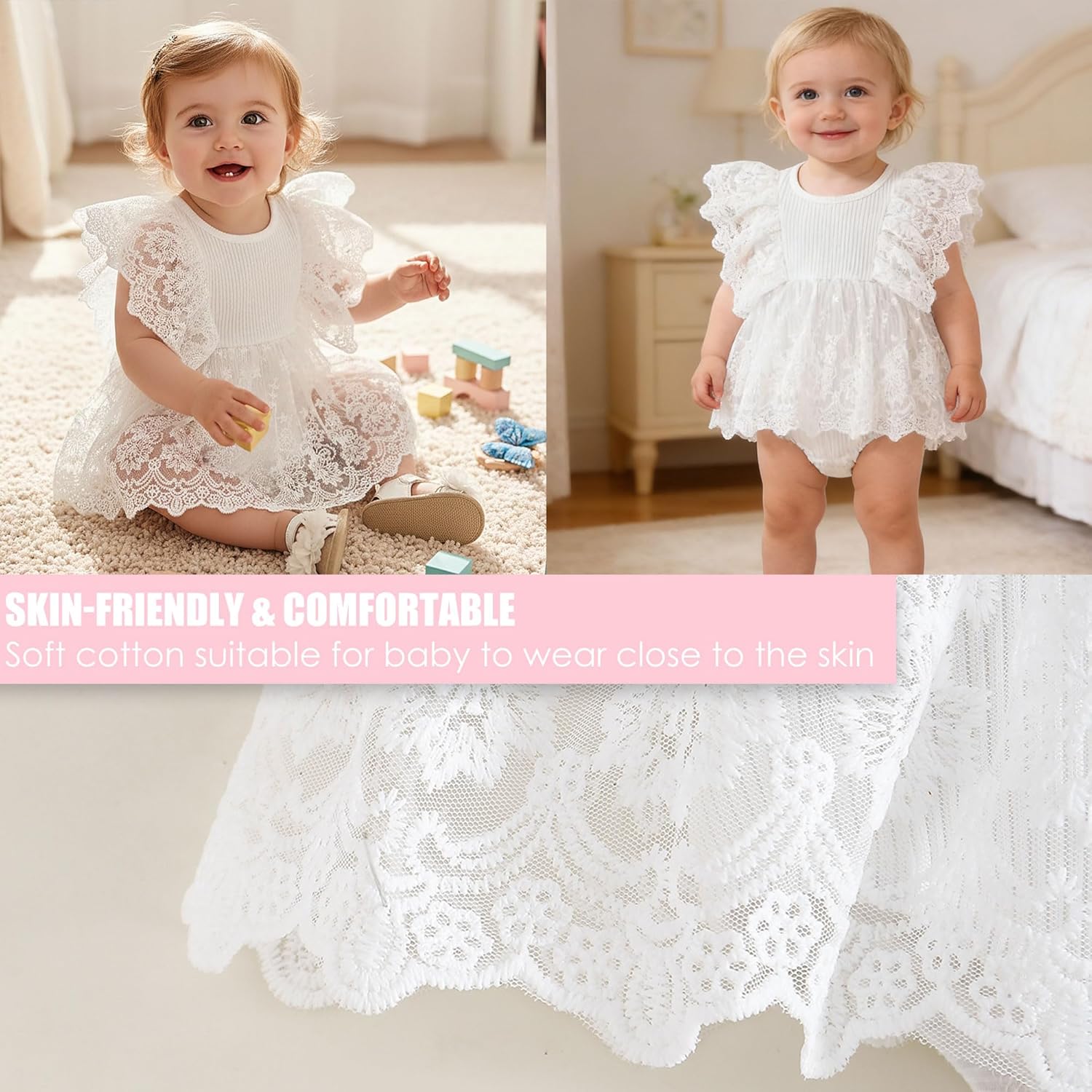 Baby Girl Romper Dress Ribbed Newborn Lace Boho Tutu Dresses Headband Baptism Photography Wedding Summer Outfit 0-24M - Image 4